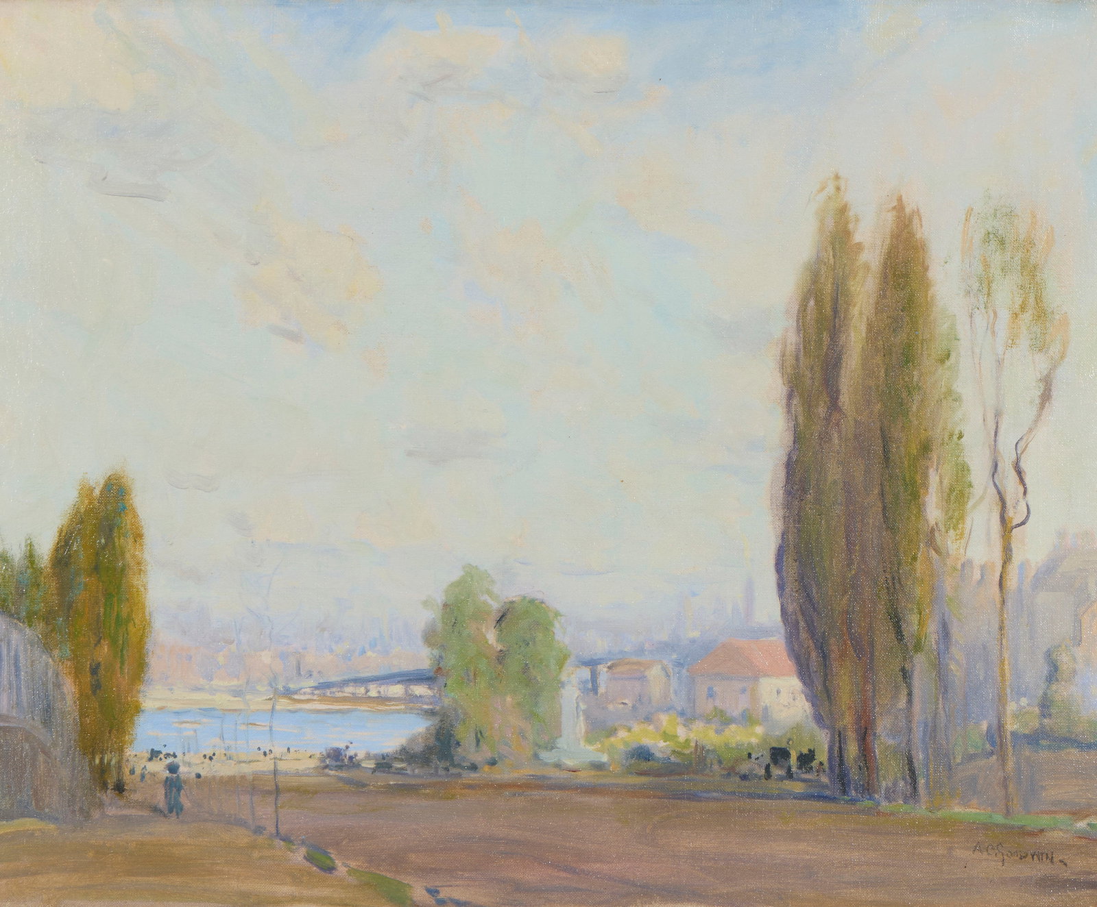 ARTHUR CLIFTON GOODWIN, (American, 1864-1929), Looking Toward a River, oil on canvas, 19 1/4 x 24 (1 of 4)