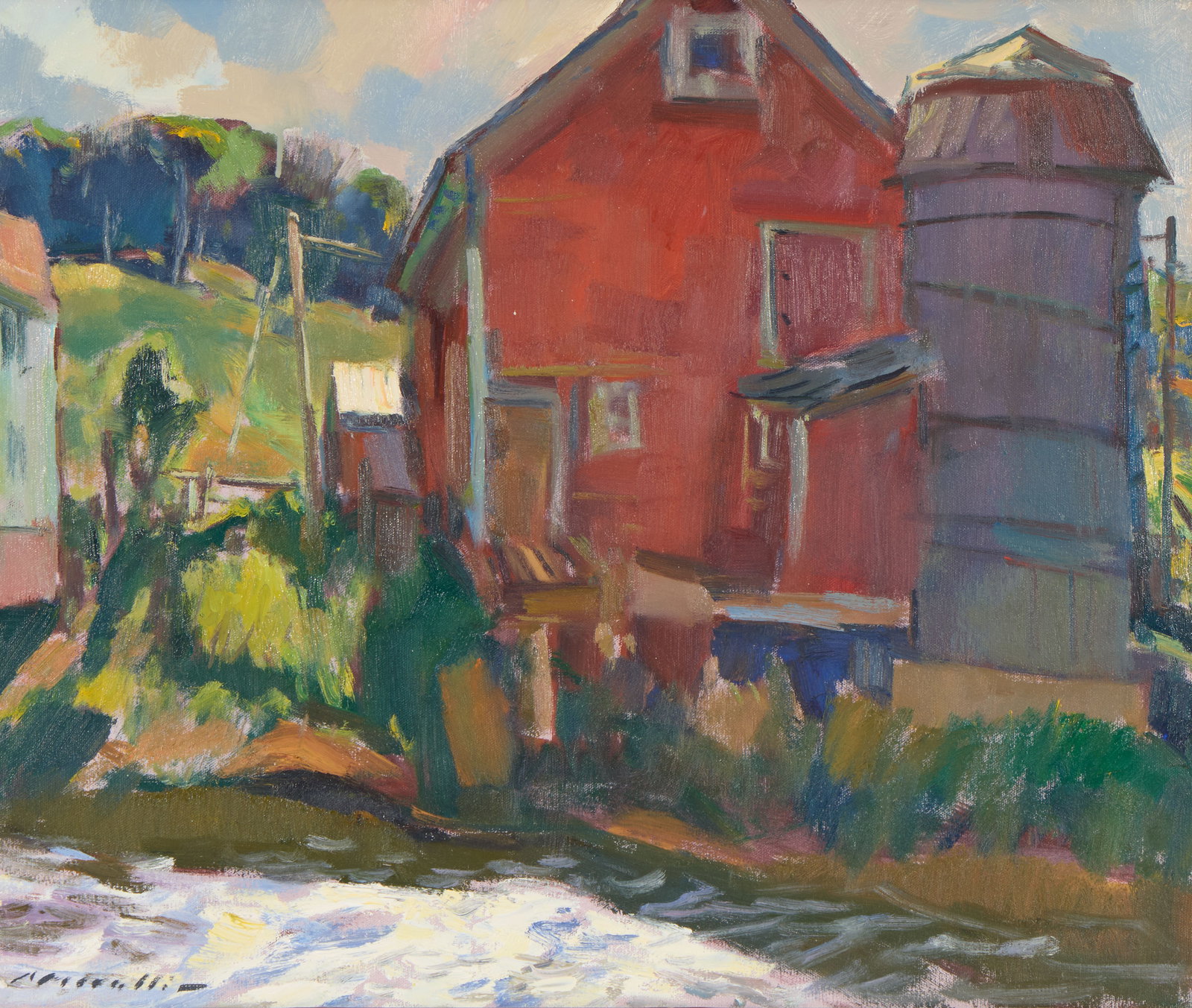 CHARLES MOVALLI, (American, 1945-2016), The Barn, oil on canvas, 20 x 24 in., frame: 25 1/2 x 29 1/2: CHARLES MOVALLI(American, 1945-2016)The Barnoil on canvassigned C. Movalli lower left20 x 24 in., frame: 25 1/2 x 29 1/2 in. Provenance: Property of a Falls Church, Virginia Collec