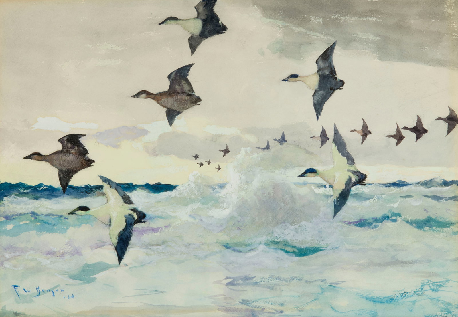 FRANK WESTON BENSON, (American, 1862-1951), Eiders (Ducks Aflight), 1924, watercolor on paper, 14 (1 of 4)