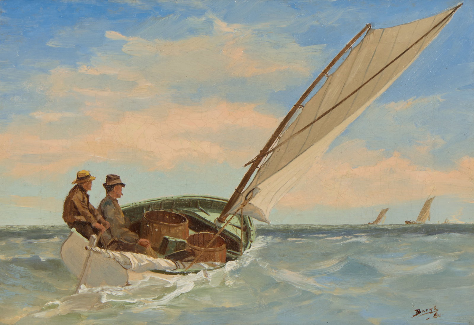 MILTON JAMES BURNS, (American, 1853-1933), Off for a Day's Sport, 1884, oil on canvas, 11 x 16 in., (1 of 4)