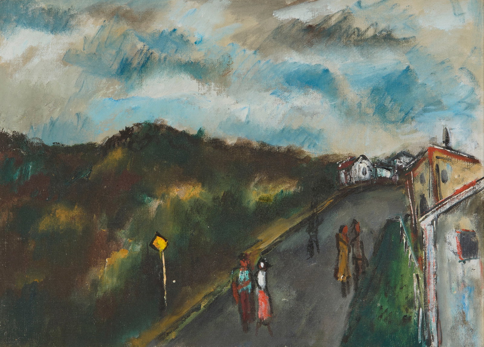 SOL WILSON, (American, 1896-1974), Country Road, oil on canvasboard, 11 7/8 x 16 1/8 in., frame: 15: SOL WILSON (American, 1896-1974) Country Road oil on canvasboard titled verso 11 7/8 x 16 1/8 in., frame: 15 x 19 3/8 in. Provenance: The Collection of a Massachusetts Couple.