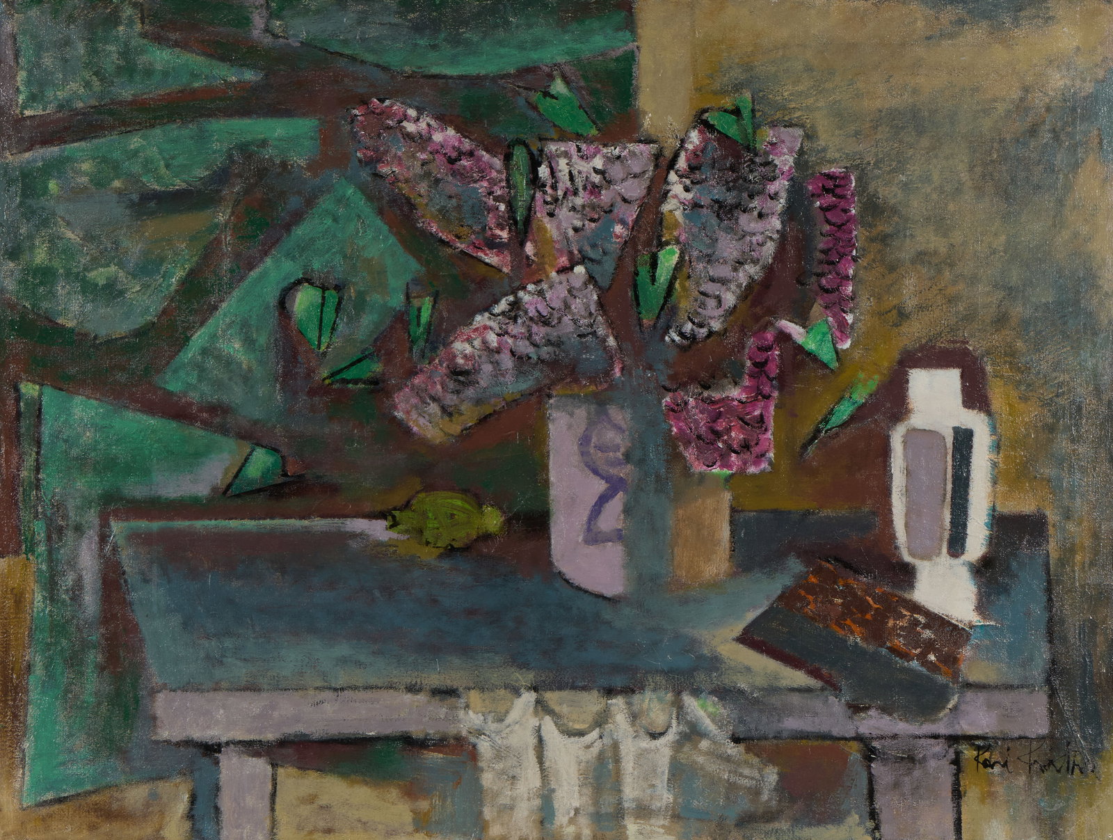 KARL KNATHS, (American, 1891-1971), Still Life (Lilacs), oil on canvas, 30 x 40 in., frame: 37 1/4 x: KARL KNATHS (American, 1891-1971) Still Life (Lilacs) oil on canvas signed Karl Knaths lower right 30 x 40 in., frame: 37 1/4 x 47 1/4 in. Provenance: The collection of Dr. Morris W. Pr