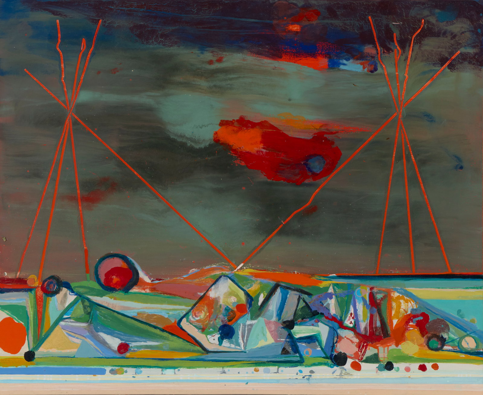 ROBERT STERLING NEUMAN, (American, 1926-2015), Yellow Tail, 1990, oil on canvas, 34 x 42 in., frame: (1 of 3)