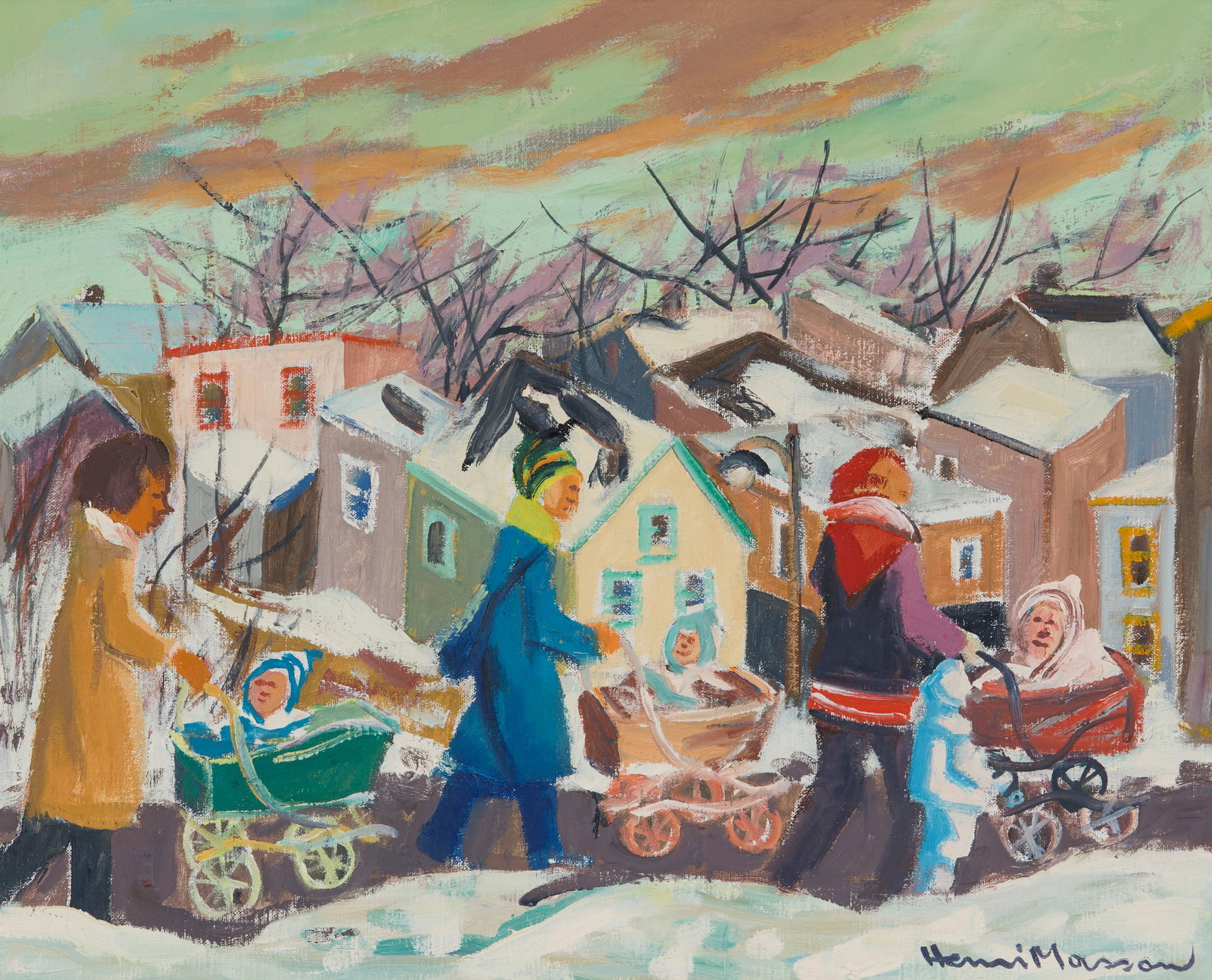 HENRI LEOPOLD MASSON, (Canadian, 1907-1996), Winter Scene, oil on canvas, 15 7/8 x 19 1/2 in., (1 of 4)