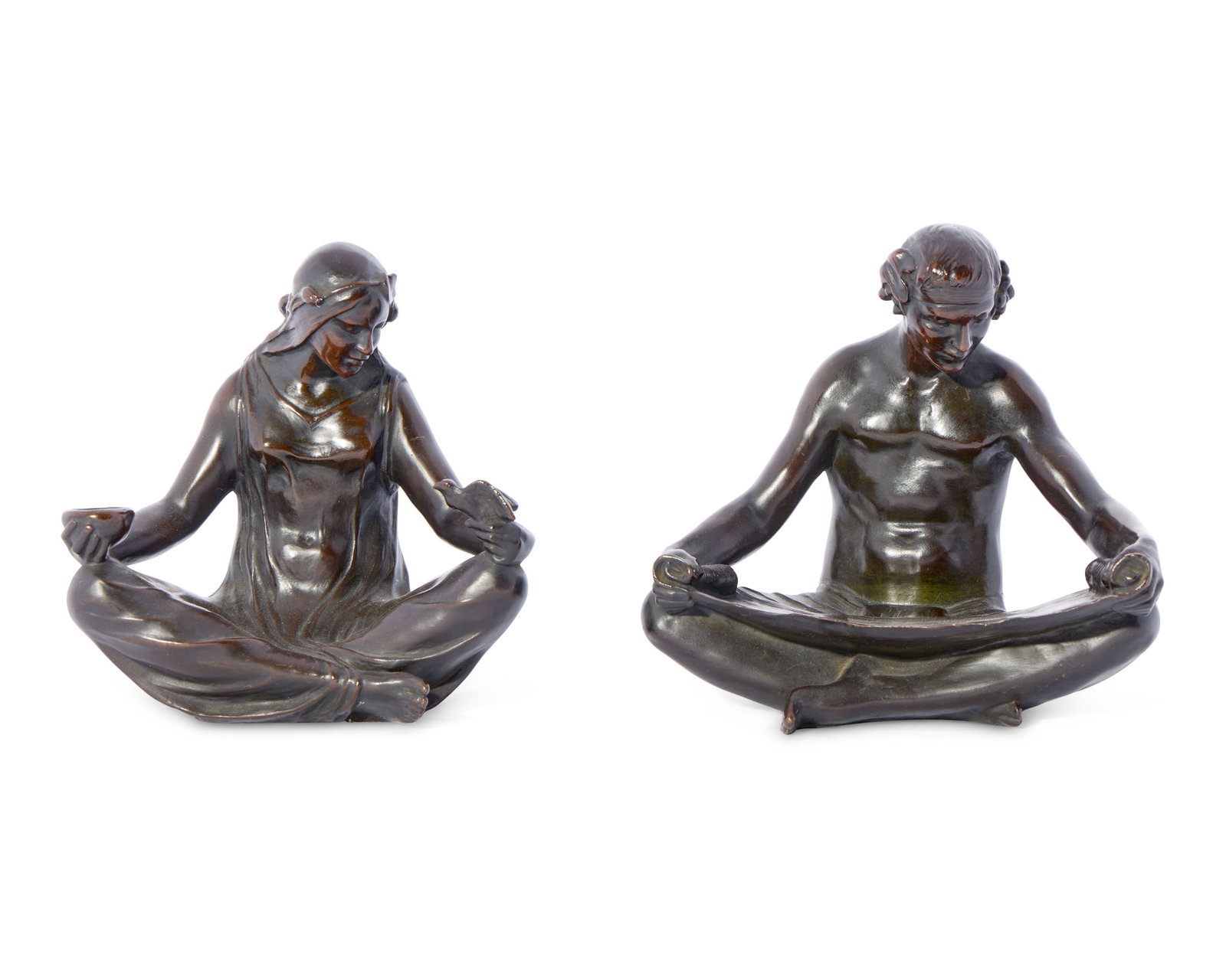 ABASTENIA ST. LEGER EBERLE, (American, 1878-1942), Omar Khayyam Bookends, 1913, bronze, height: 6 (1 of 7)