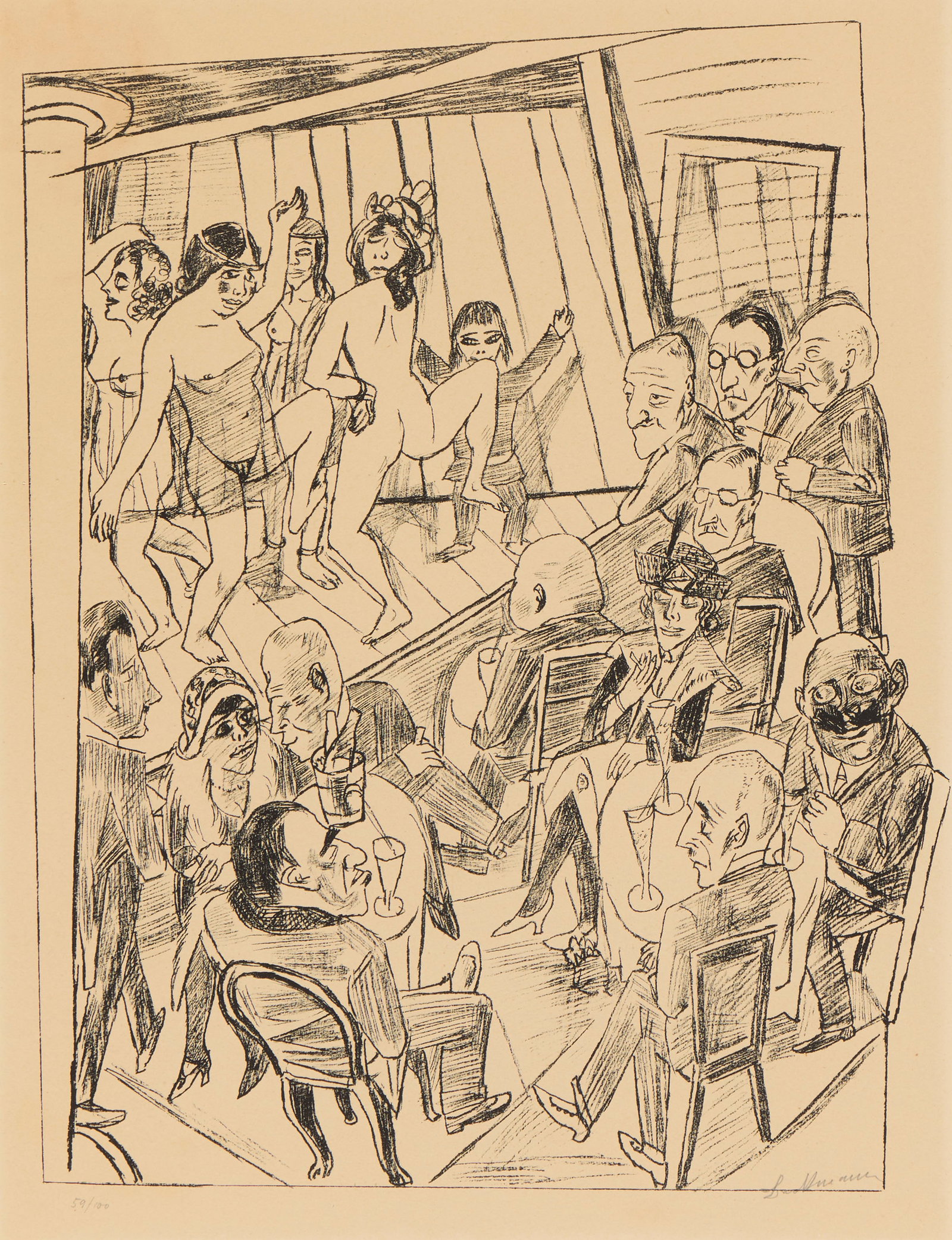 MAX BECKMANN, (German, 1884-1950), Nachtanze (Night Dance), lithograph, sight: 19 3/8 x 15 3/8 in., (1 of 4)