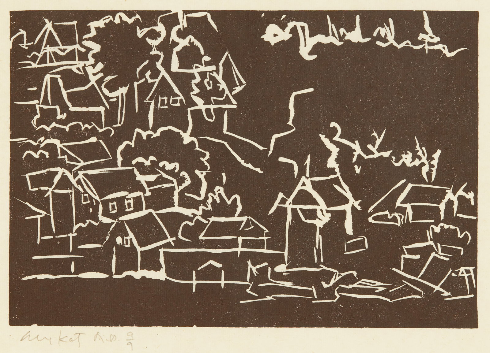 ALEX KATZ, (American, b. 1927), Stonington, Maine, woodcut on paper, sight: 8 x 11 1/4 in., frame: (1 of 3)