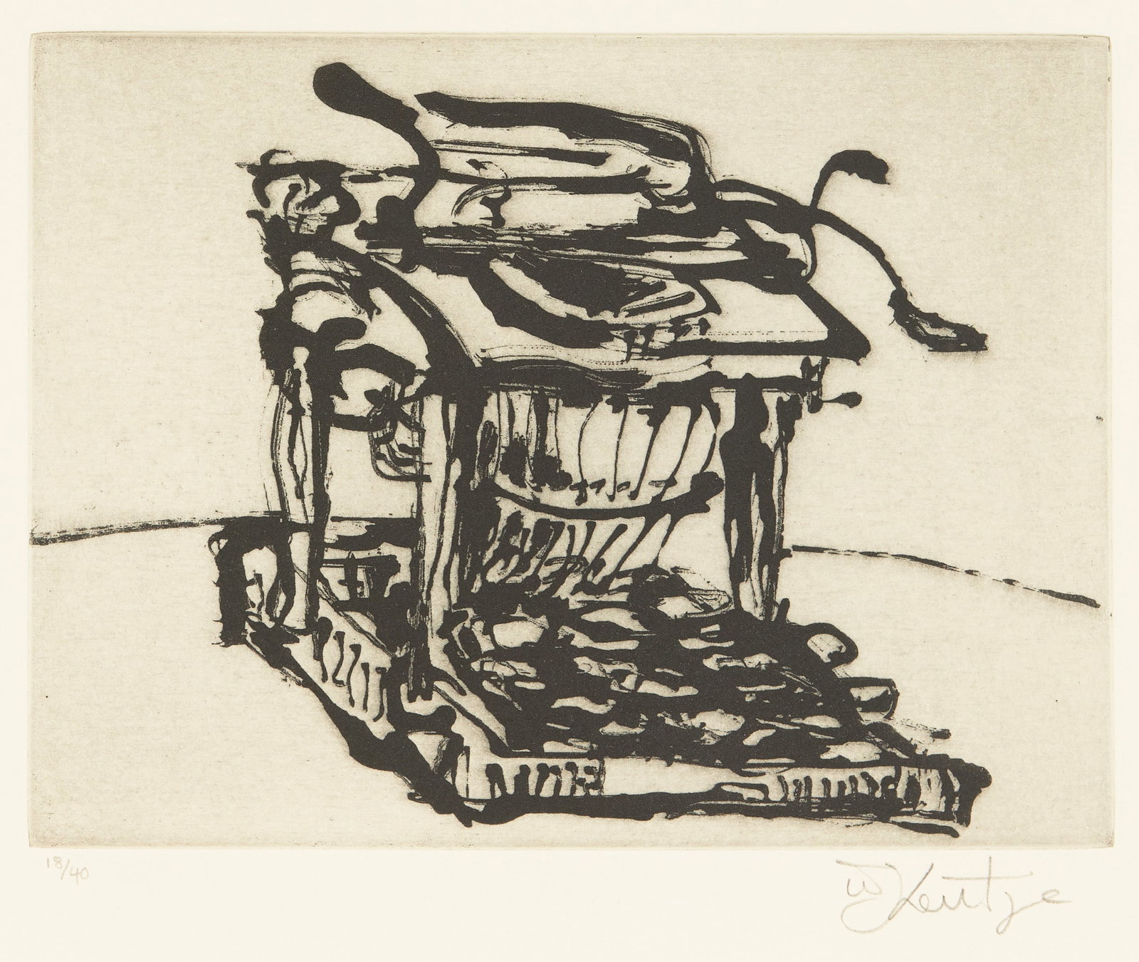 WILLIAM KENTRIDGE, (South African, b. 1955), Typewriter I, 2003, etching with aquatint on paper, (1 of 3)