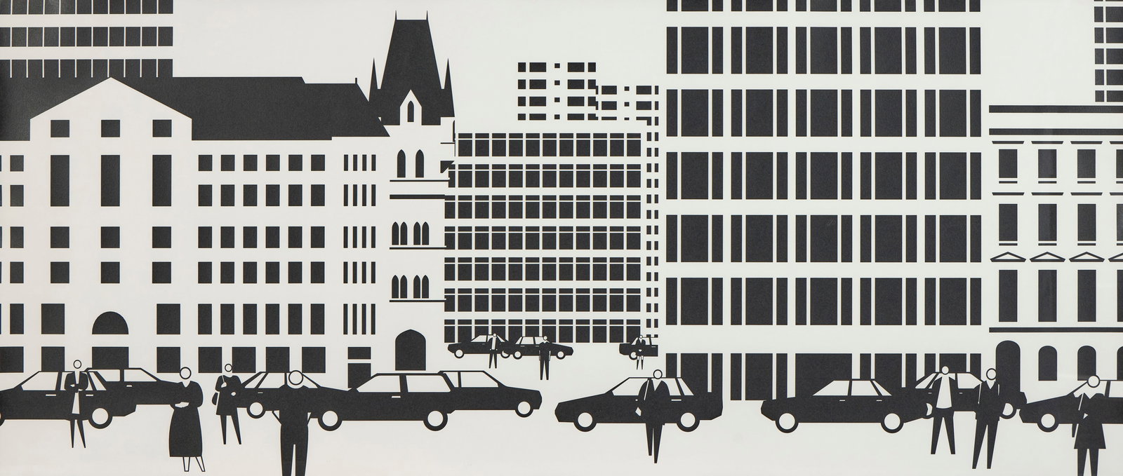 JULIAN OPIE, (British, b. 1958), Cityscape?, 1998-9, screenprint on paper, sheet: 23 3/4 x 57 in., (1 of 3)
