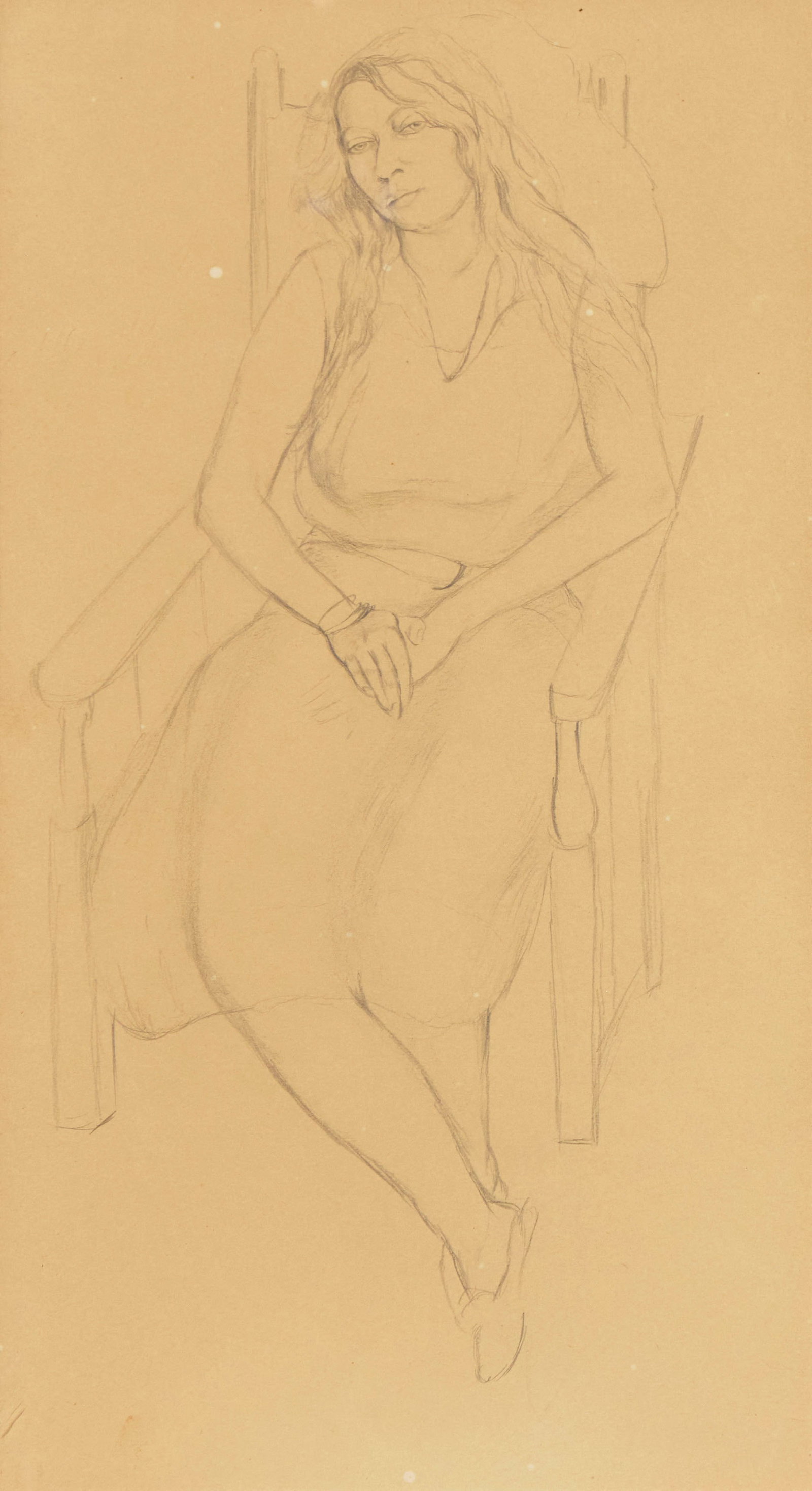 DOROTHY HEPWORTH, (British, 1894-1978), Patricia Preece, Hair Down II, 1930, graphite on paper,: DOROTHY HEPWORTH (British, 1894-1978) Patricia Preece, Hair Down II 1930, graphite on paper sight: 16 3/4 x 8 1/4 in., sheet: 17 x 9 1/4 in., frame: 24 3/4 x 16 1/2 in. Exhibitions: Denenberg Fine