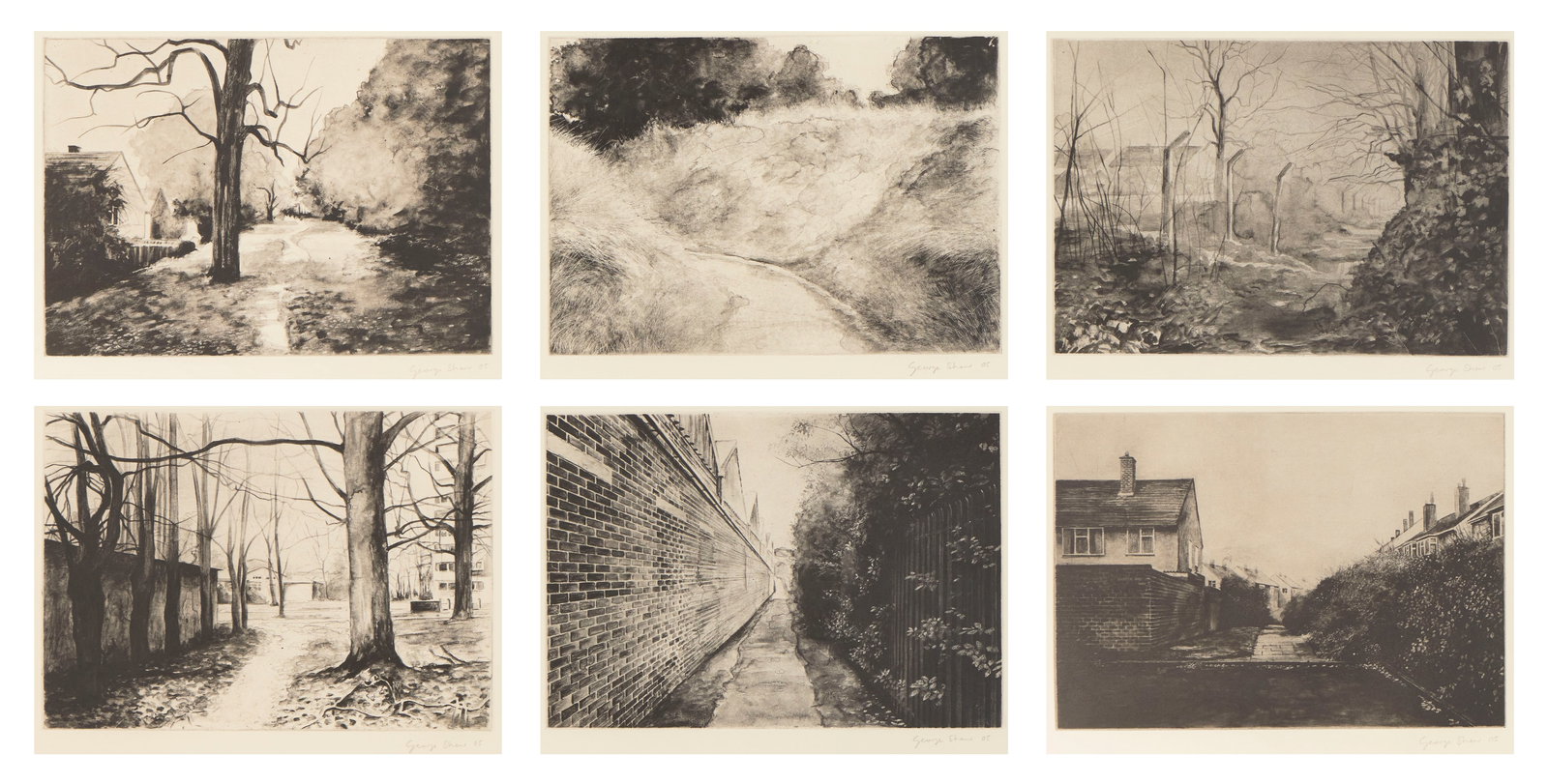 GEORGE SHAW, (British, b. 1966), Short Walks (Plates 7, 8, 9, 10, 11, and 12), 2005, etching on (1 of 2)