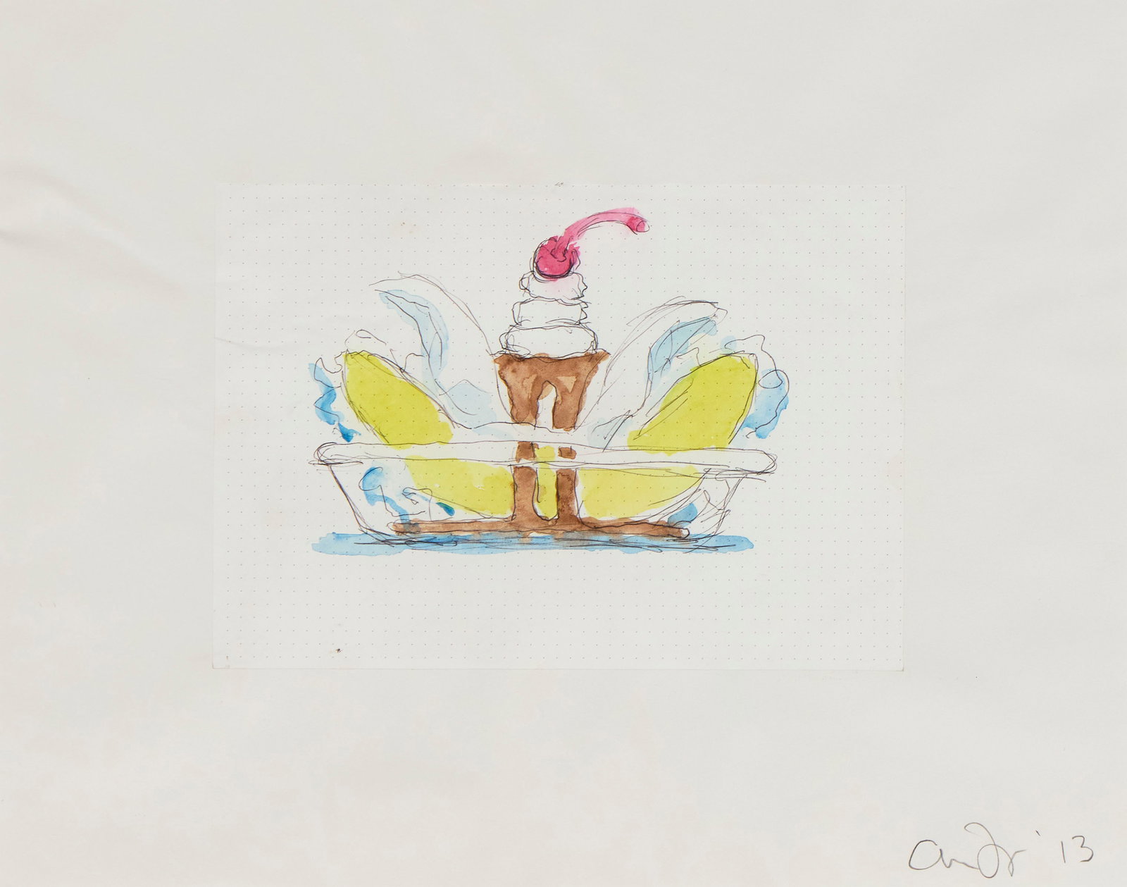 AARON FINK, (American, b. 1955), Banana Spilt, 2013, watercolor and ink on paper, image: 5 3/4 x 8 (1 of 3)