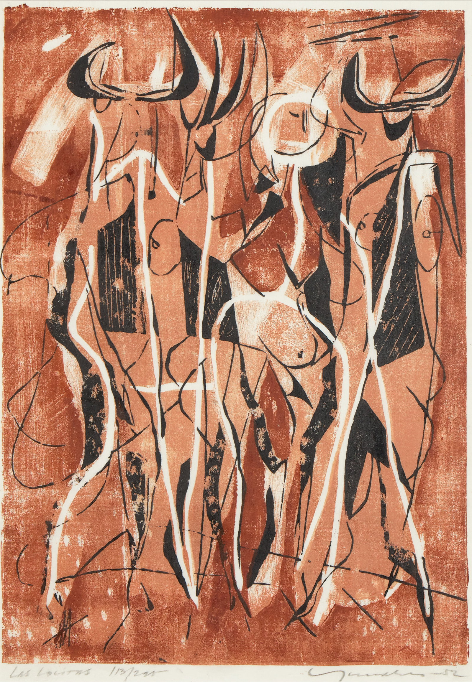 ADJA YUNKERS, (American, 1900-1983), Las Lolitas, 1952, lithograph in colors on paper, sight: 19 5/8 (1 of 3)