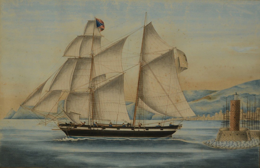 EUROPEAN SCHOOL , (19th century), PORTRAIT OF A SHIP: EUROPEAN SCHOOL (19th century) PORTRAIT OF A SHIP watercolor; sight: 16 x 22 inches; framed: 21 x 27 inches