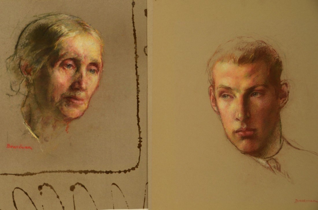 ROBERT BRACKMAN, (American, 1898-1980), TWO PASTEL PORT: ROBERT BRACKMAN (American, 1898-1980) TWO PASTEL PORTRAITS one of an elderly lady, image: 11 1/2 x 8 1/2 inches; one of a young man, image: 12 x 8 inches