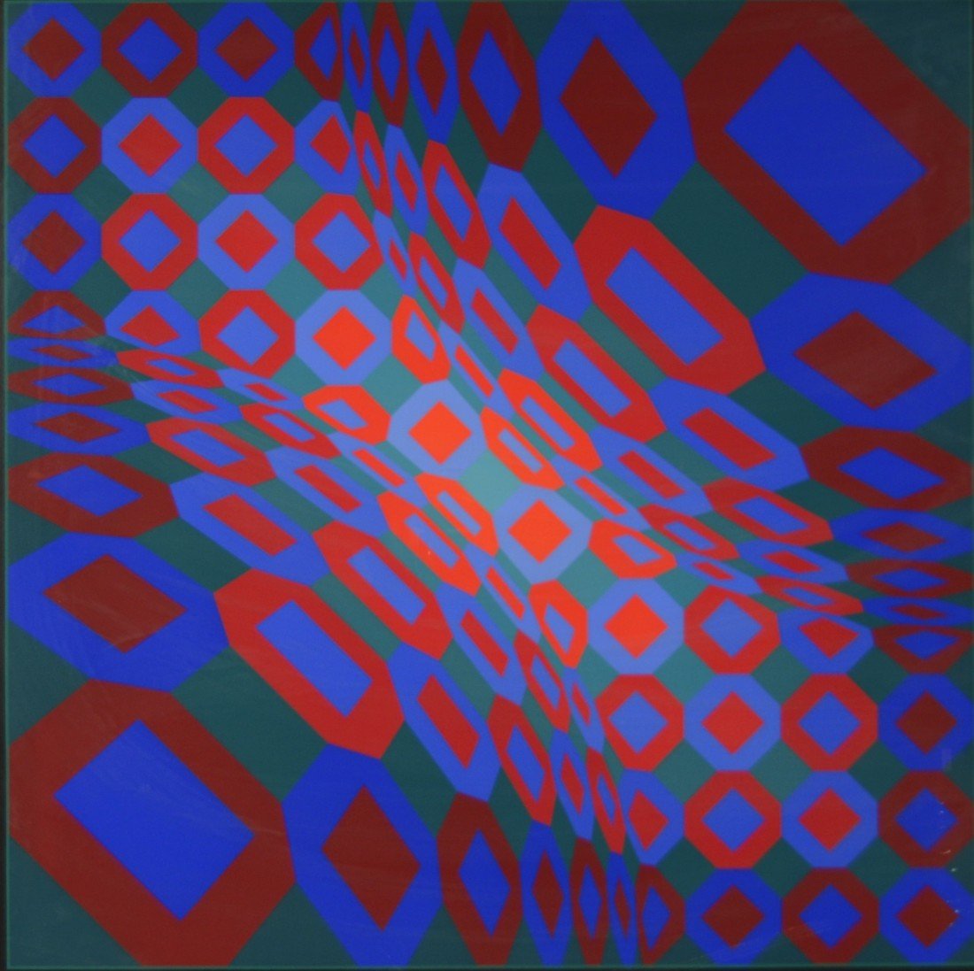 VICTOR VASARELY, (French, 1906-1997), ENIGMES: ONE PLAT: VICTOR VASARELY (French, 1906-1997) ENIGMES: ONE PLATE screenprint in colors; c. 1974; signed in pencil, l.r. and numbered 192/250, l.l.; plate: 25 1/2 x 25 1/2, framed: 30 1/4 x 30 1/4 inches Provena