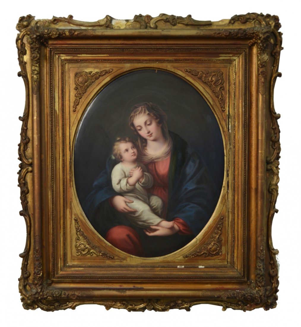 BERLIN KPM OVAL PORCELAIN PLAQUE, late 19th century;: BERLIN KPM OVAL PORCELAIN PLAQUE, late 19th century; bearing impressed scepter and KPM marks on verso; 16 3/4 x 13 3/4 inches