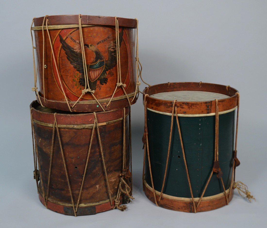 Three Massachusetts Marching Drums, 19th C.