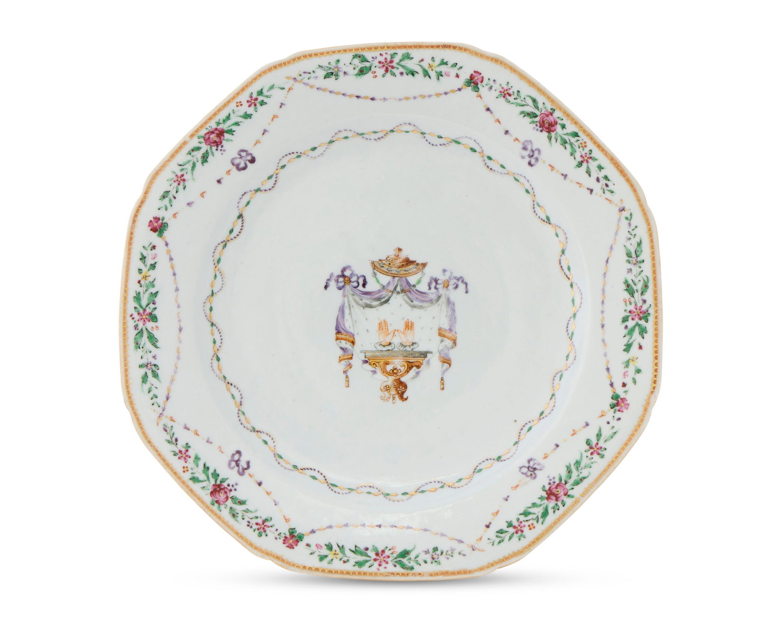 Extremely Rare Chinese Export Dutch Market Armorial ‘Jewish Priestly Blessing’ Plate: Extremely Rare Chinese Export Dutch Market Armorial ‘Jewish Priestly Blessing’ Plate ca. 1785; bearing an armorial device displaying a pair of upraised hands, palms out, in the position of the Jud