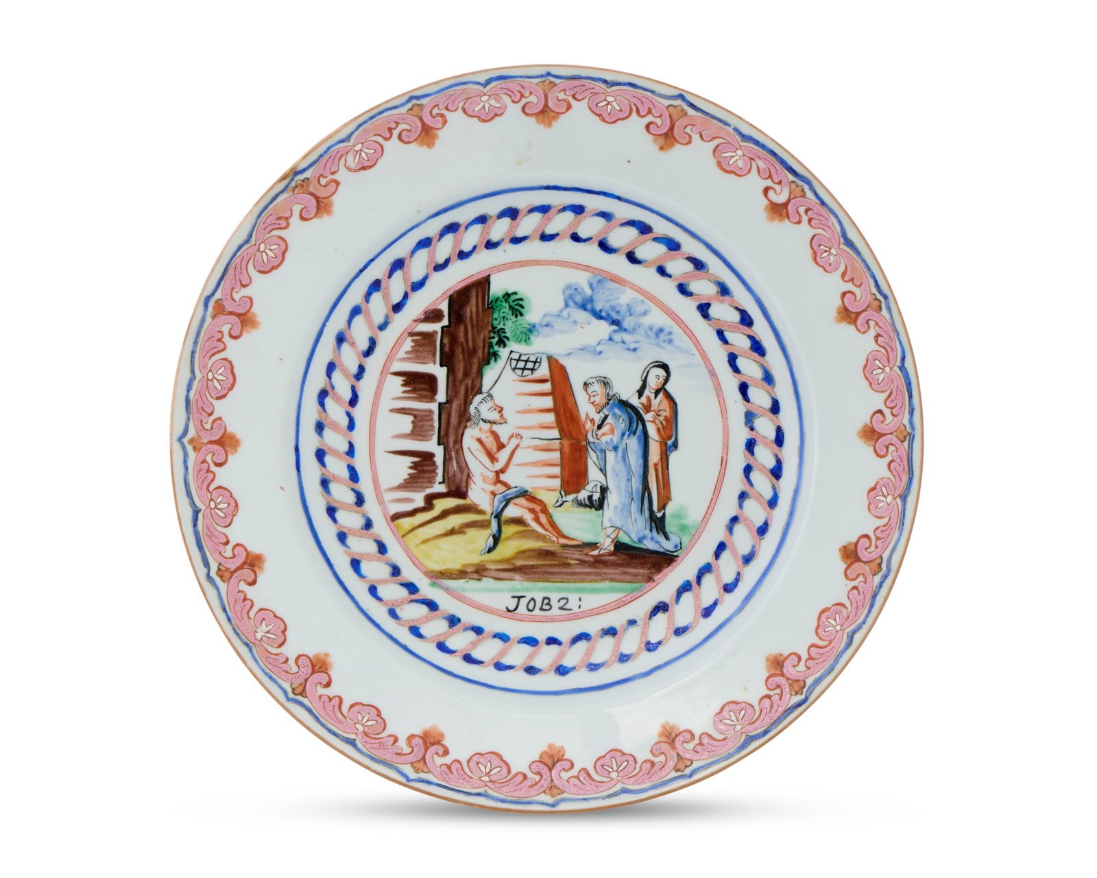 Unrecorded Chinese Export Dutch Market Biblical Subject 'Job 2' Plate (1 of 1)