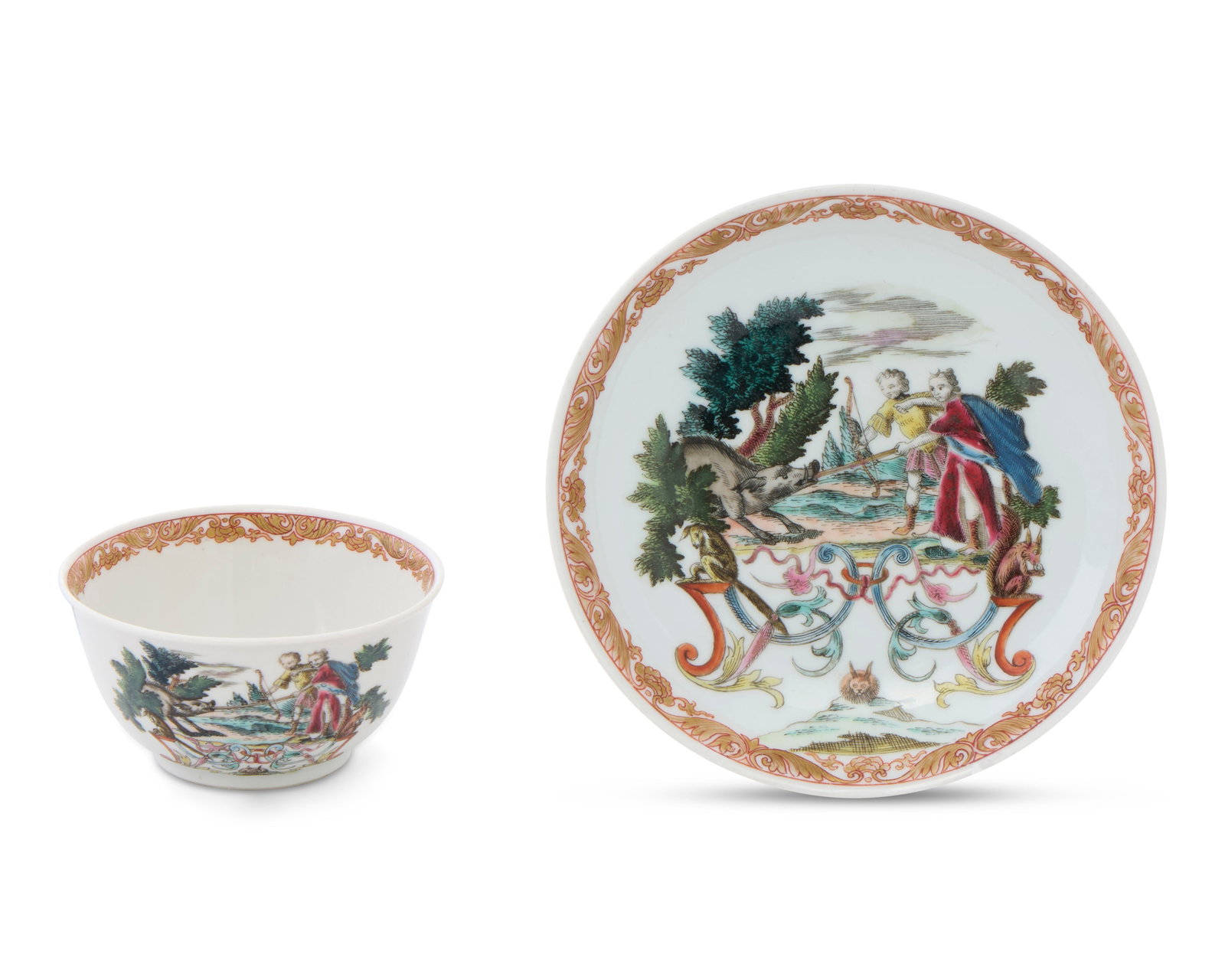 Unrecorded Chinese Export European Market Mythological Subject Tea Bowl and Saucer (1 of 1)