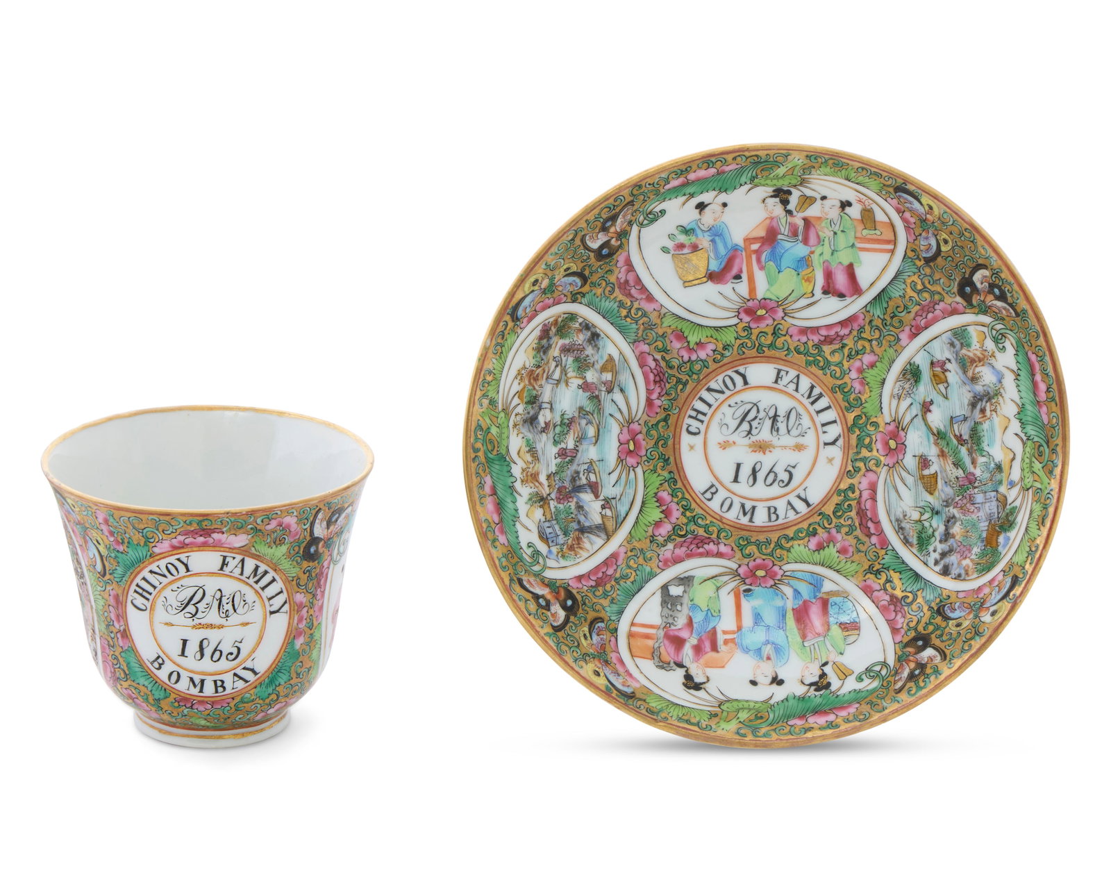 Very Rare Chinese Export Indian Market Rose Medallion Cup and Saucer from the service of the Chinoy (1 of 1)
