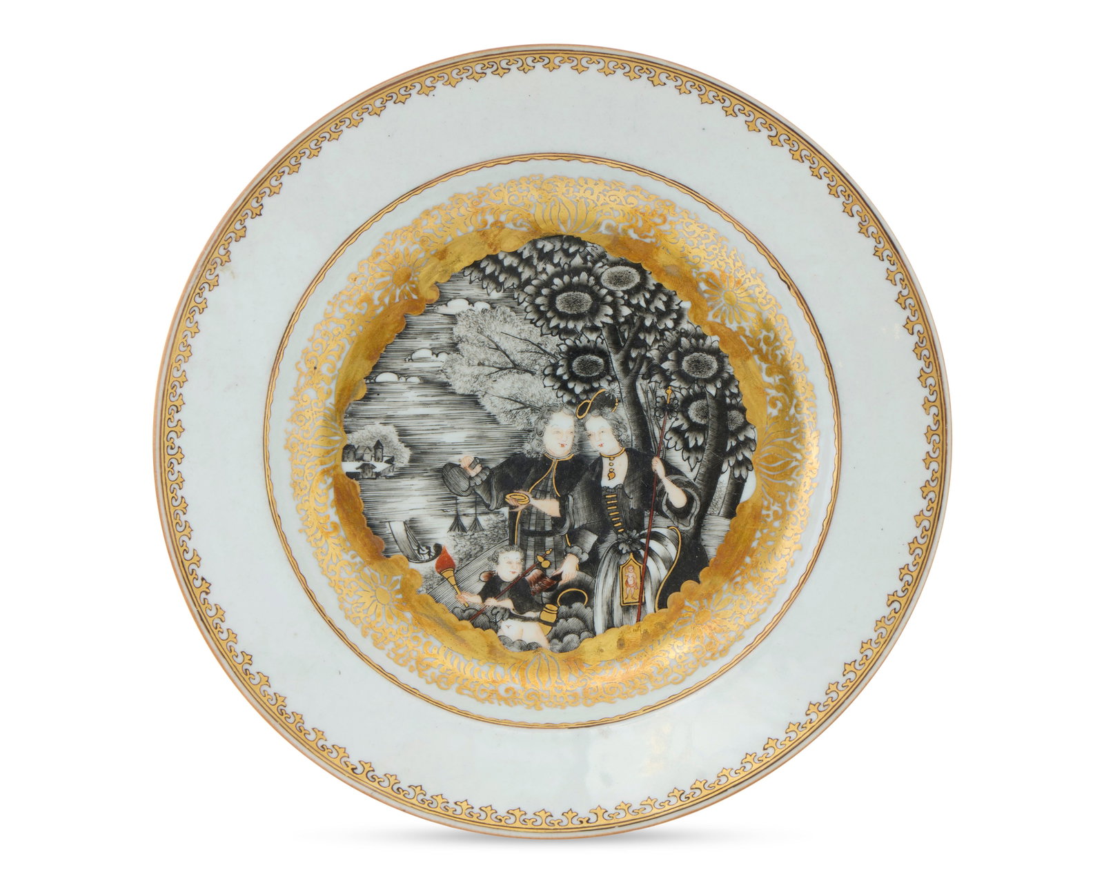 Chinese Export European Subject En Grisaille ‘Les Pèlerins de l’Îsle de Cythere' Plate (1 of 1)