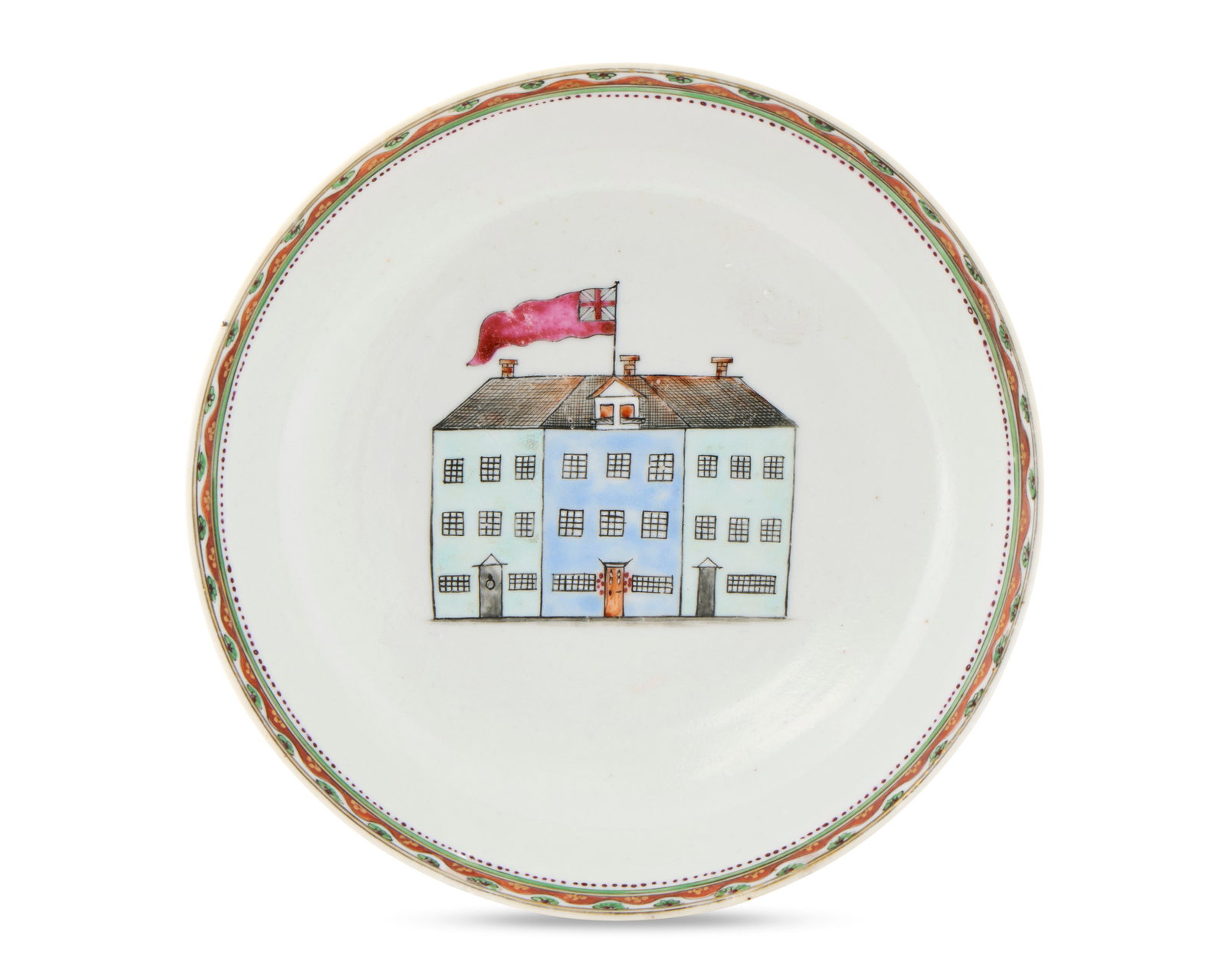 An Extremely Rare Chinese Export Canadian Market ‘Townhouses’ Dish (1 of 1)