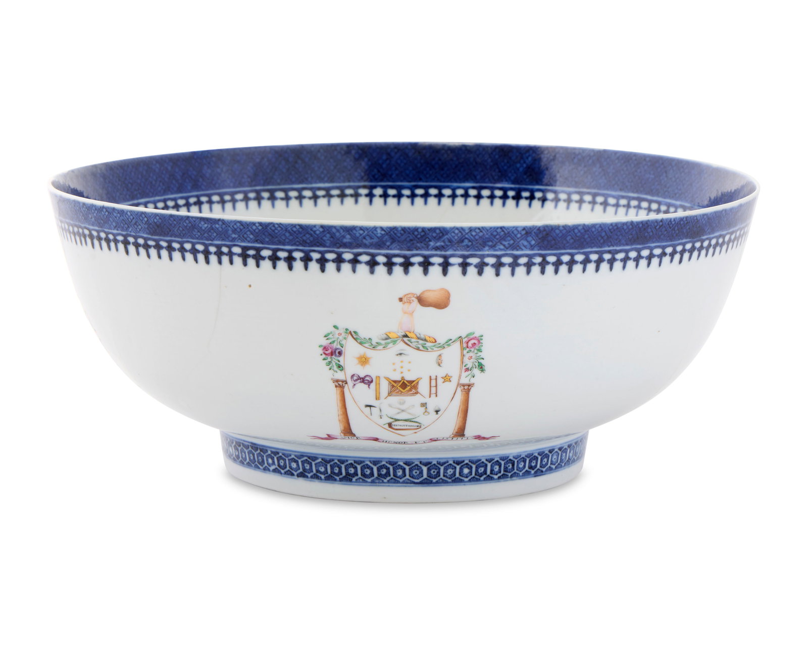Highly Significant Unrecorded Chinese Export American Market Masonic Subject Punch Bowl, likely made (1 of 3)