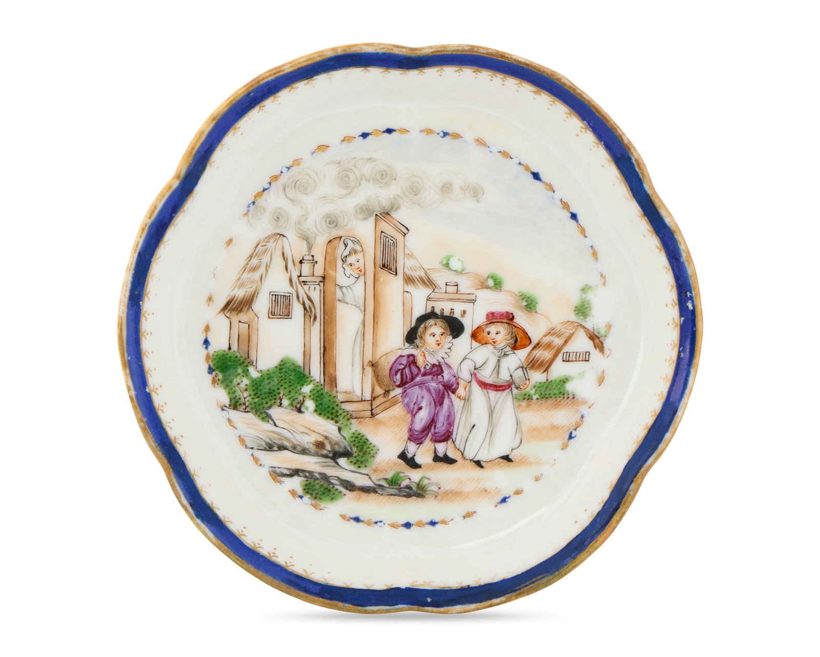 Chinese Export American Market 'Children Off To School' Tea Pot Stand (1 of 1)