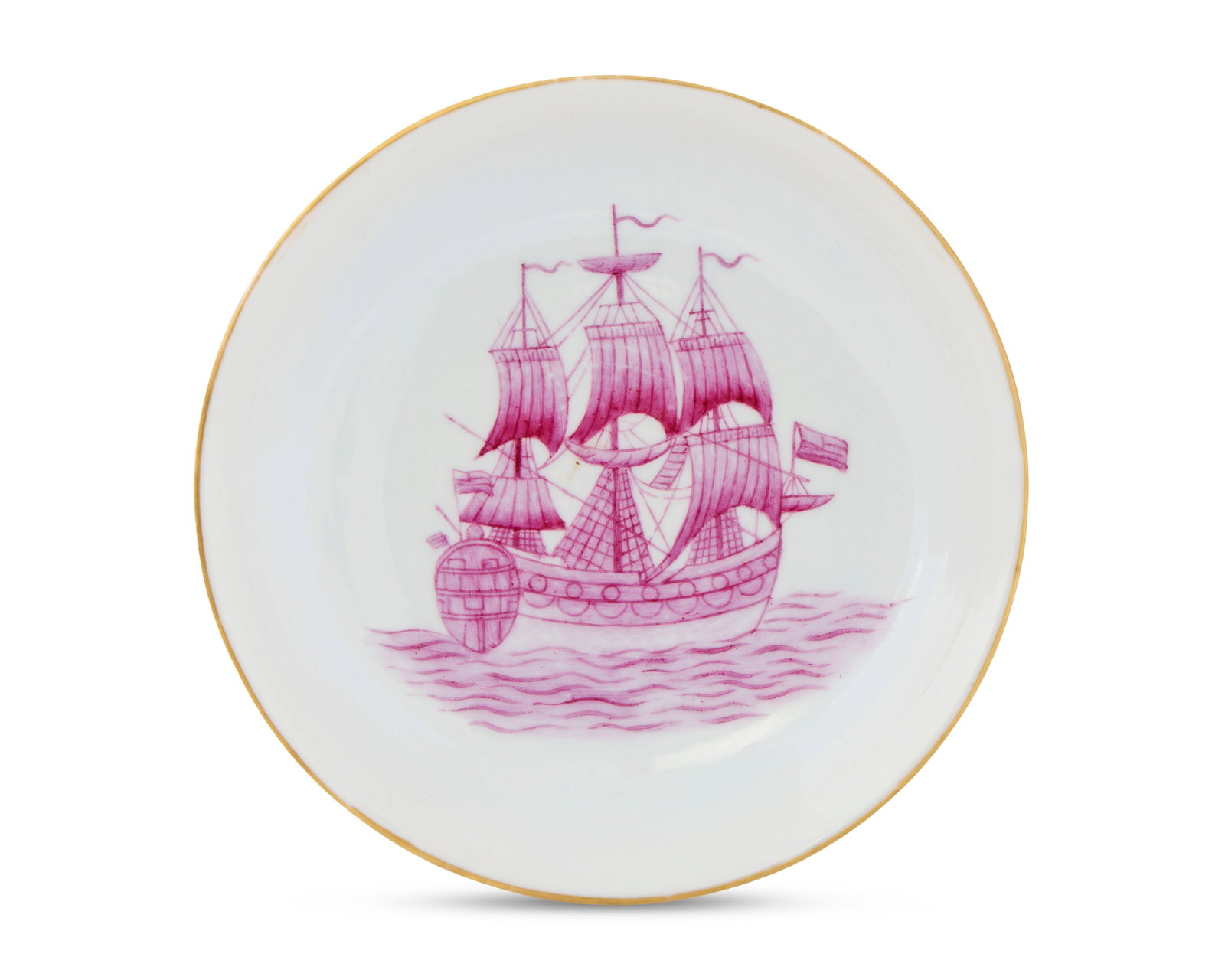 Extremely Rare and Exceptional Chinese Export American Market Puce Ship Saucer (1 of 1)