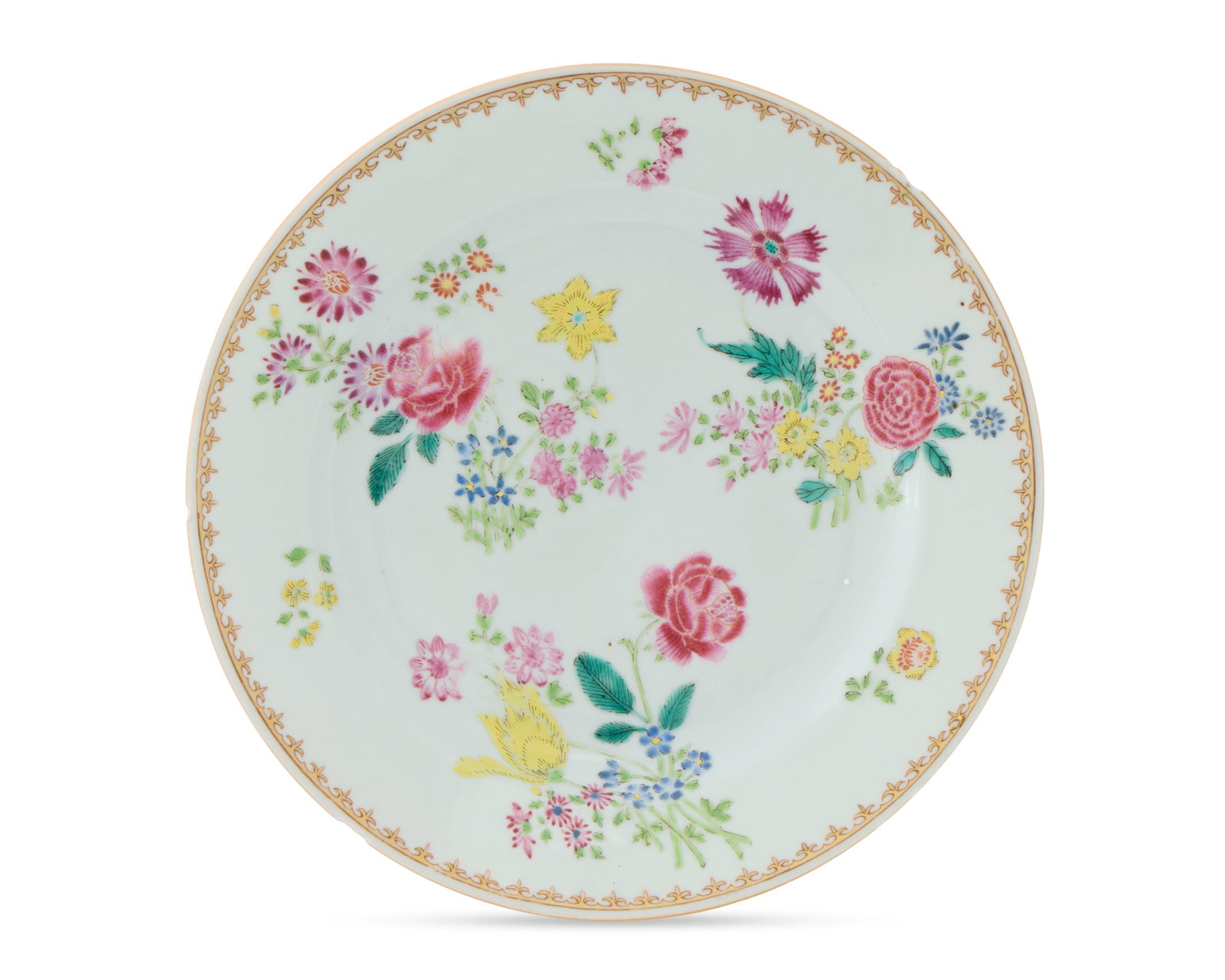 Exceptional Chinese Export American Market Famille Rose Plate from a service ordered by Samuel: Exceptional Chinese Export American Market Famille Rose Plate from a service ordered by Samuel Verplanck, New York, a signer of the Declaration of Independence ca. 1765; depicting Meissen-style bouque
