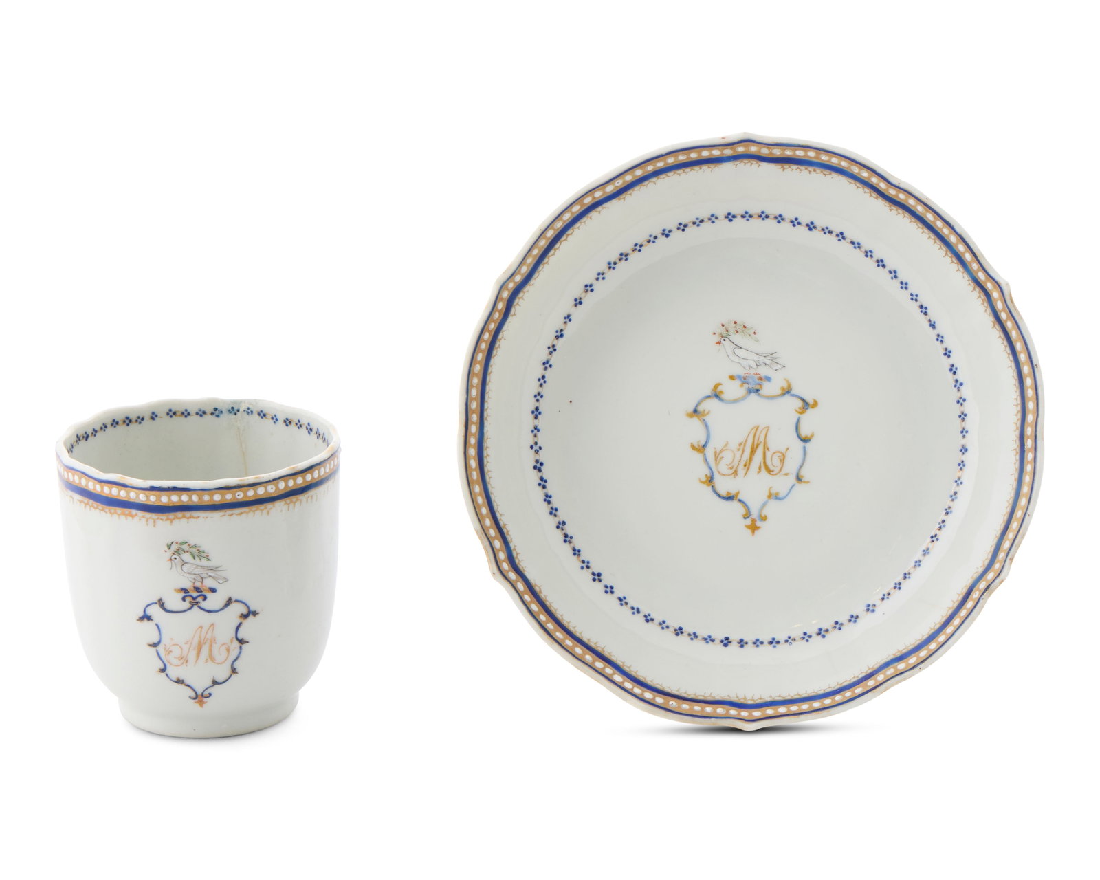 Rare Chinese Export American Market Cup and Saucer from the Cargo of the Canton (the first ship: Rare Chinese Export American Market Cup and Saucer from the Cargo of the Canton (the first ship setting sail from Philadelphia to port at Canton), ordered by Thomas Mifflin, General Washington’s Aid