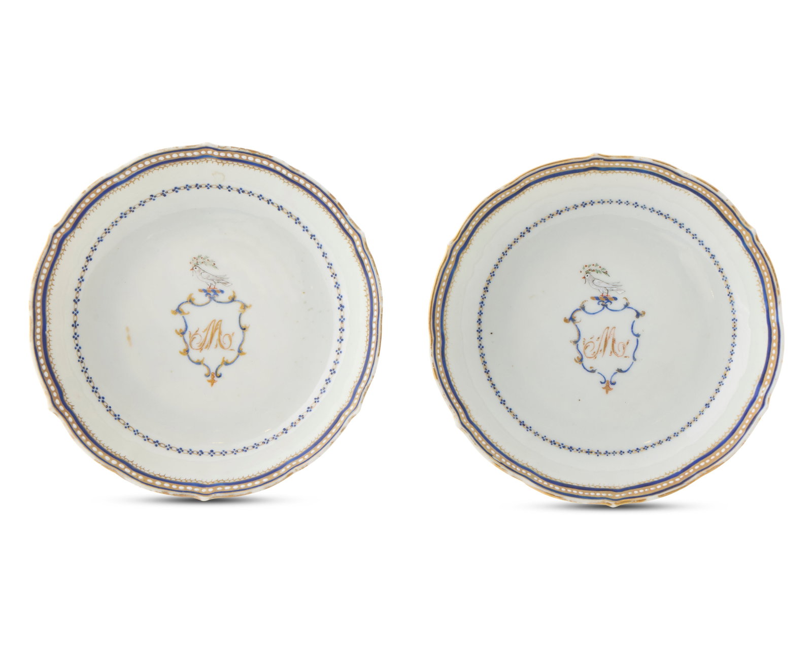 Rare Pair of Chinese Export American Market Saucers from the Cargo of the Canton (the first ship: Rare Pair of Chinese Export American Market Saucers from the Cargo of the Canton (the first ship setting sail from Philadelphia to port at Canton), ordered by Thomas Mifflin, General Washington’s Ai