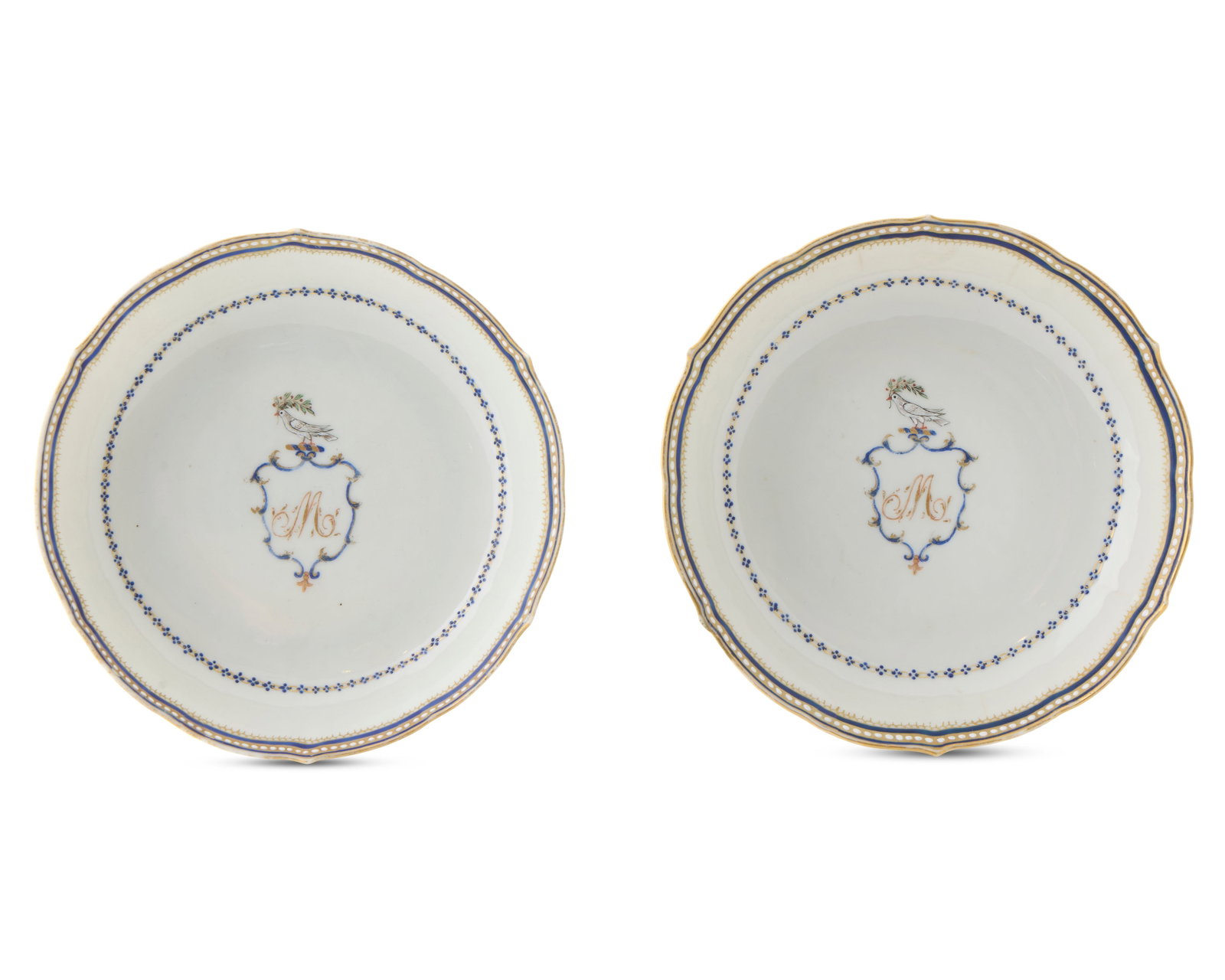 Rare Pair of Chinese Export American Market Saucers from the Cargo of the Canton (the first ship: Rare Pair of Chinese Export American Market Saucers from the Cargo of the Canton (the first ship setting sail from Philadelphia to port at Canton), ordered by Thomas Mifflin, General Washington’s Ai