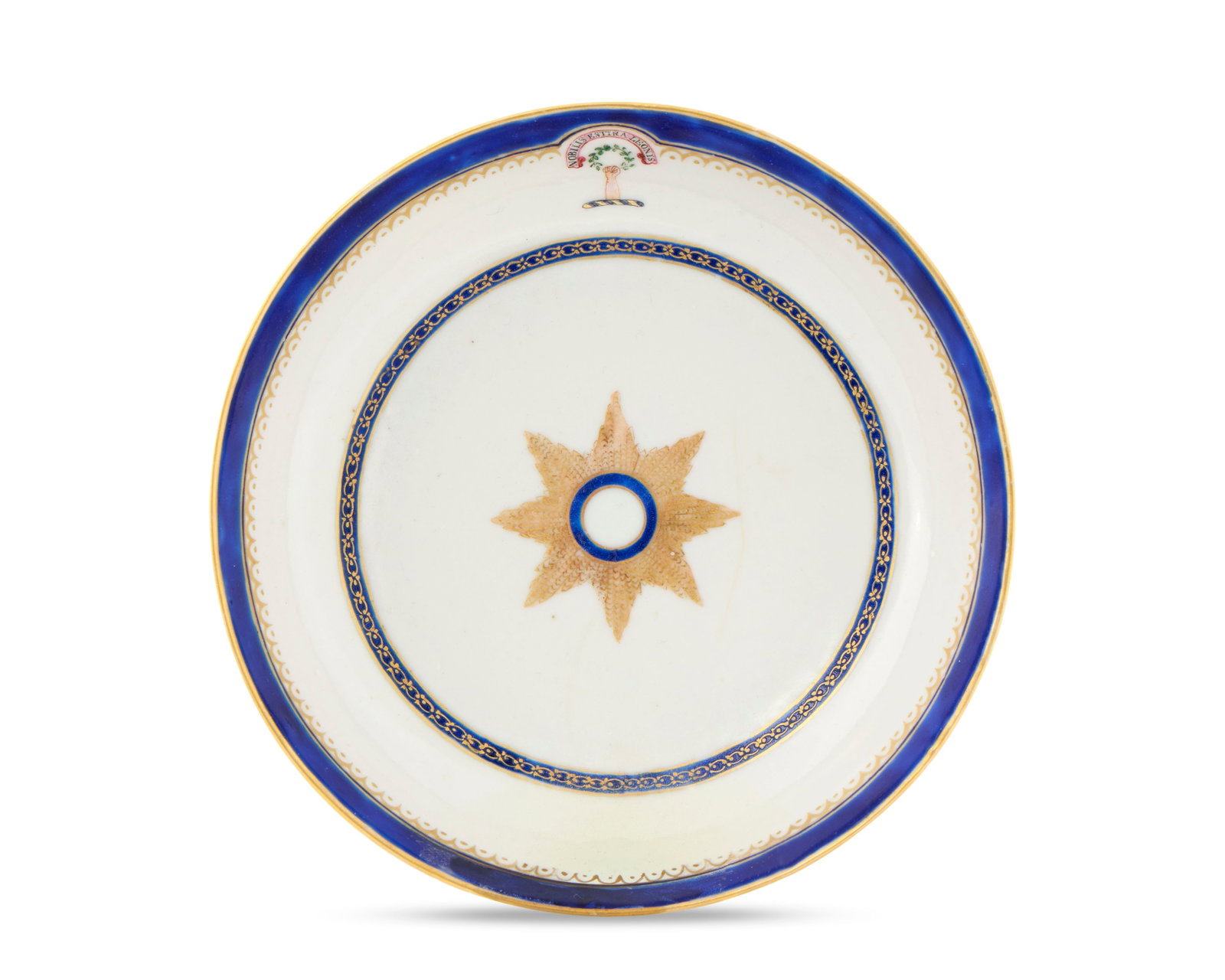 Chinese Export American Market Saucer from the service of John Ross, Philadelphia, Pennsylvania, an: Chinese Export American Market Saucer from the service of John Ross, Philadelphia, Pennsylvania, an American patriot who supplied the Revolutionary Army ca. 1795; bearing the crest of a fist holding a
