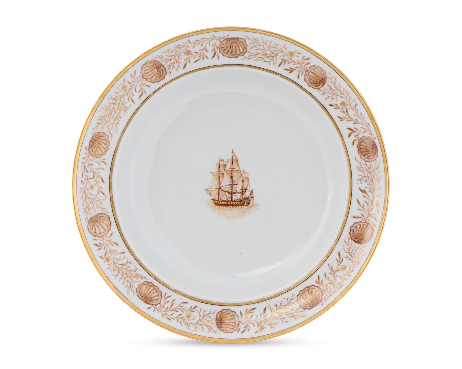 Chinese Export American Market Plate from the service of Commander Stephen Decatur, Salem,: Chinese Export American Market Plate from the service of Commander Stephen Decatur, Salem, Massachusetts, Revolutionary War hero and paterfamilias of the United States Navy ca. 1800; depicting a sepia