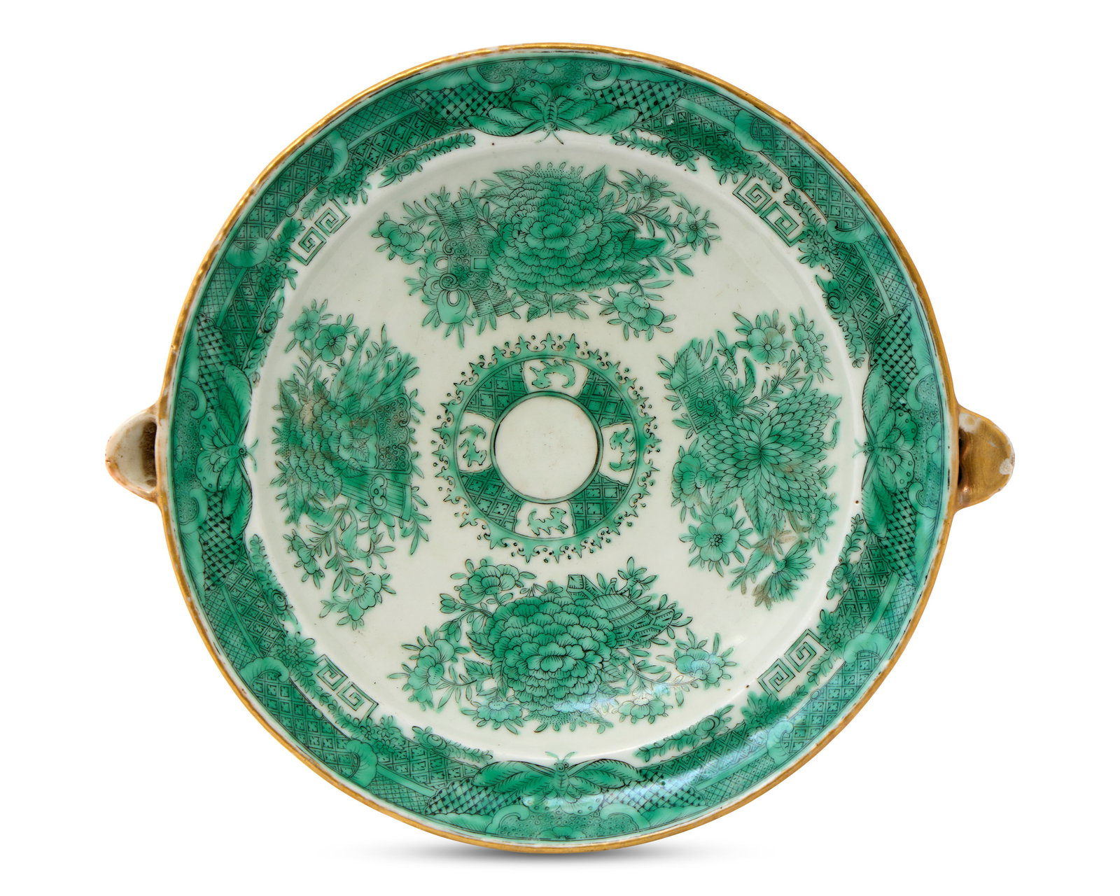 Chinese Export American Market Green Fitzhugh Warming Plate for the Spooner Family, Plymouth, (1 of 2)