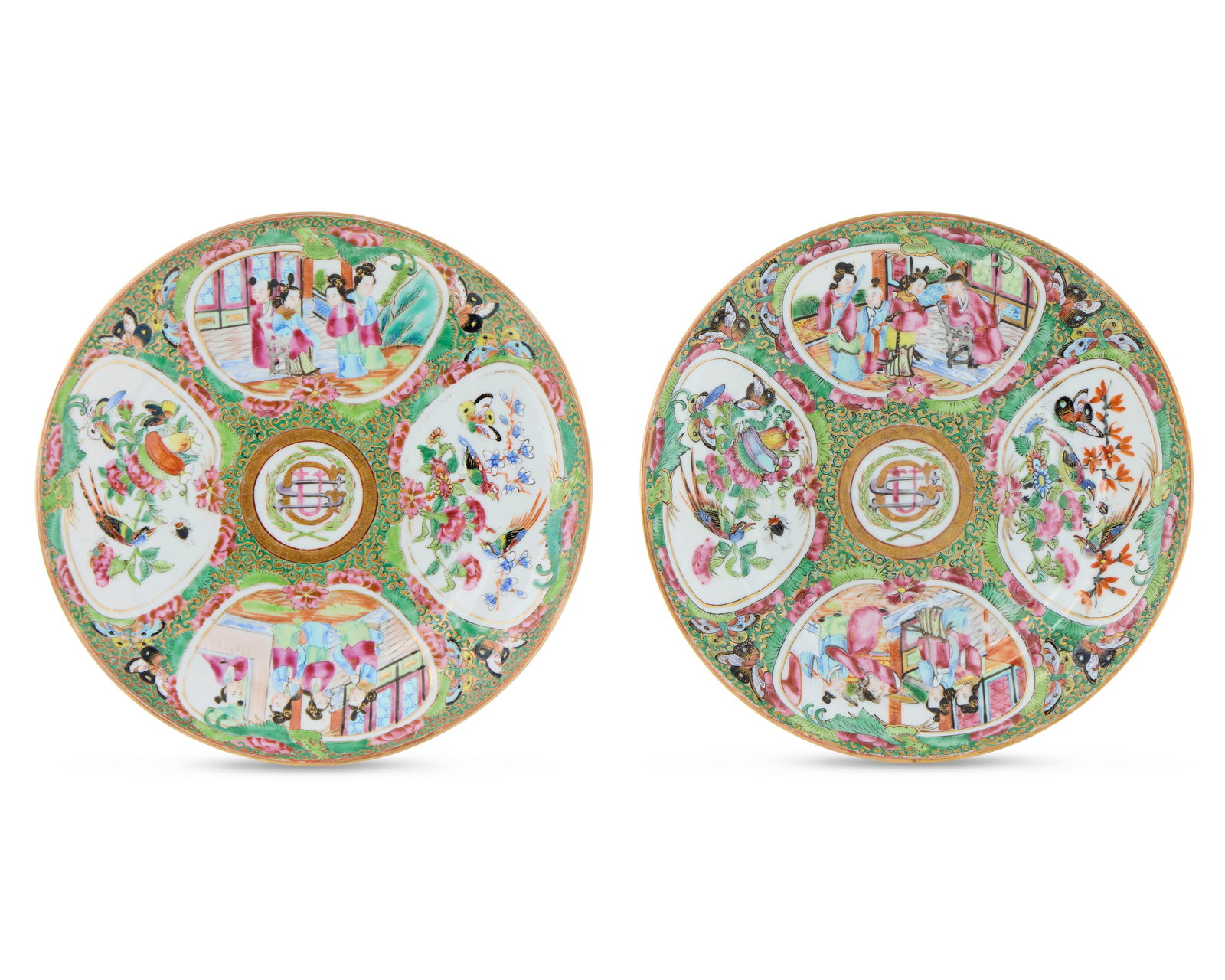 Rare Pair of Chinese Export American Market Rose Medallion Plates used at the White House by Ulysses: Rare Pair of Chinese Export American Market Rose Medallion Plates used at the White House by Ulysses S. Grant, Eighteenth President of the United States ca. 1868; depicting polychrome medallions with