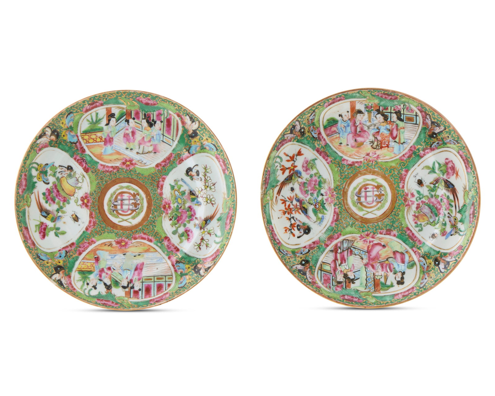 Rare Pair of Chinese Export American Market Rose Medallion Plates used at the White House by Ulysses: Rare Pair of Chinese Export American Market Rose Medallion Plates used at the White House by Ulysses S. Grant, Eighteenth President of the United States ca. 1868; depicting polychrome medallions with