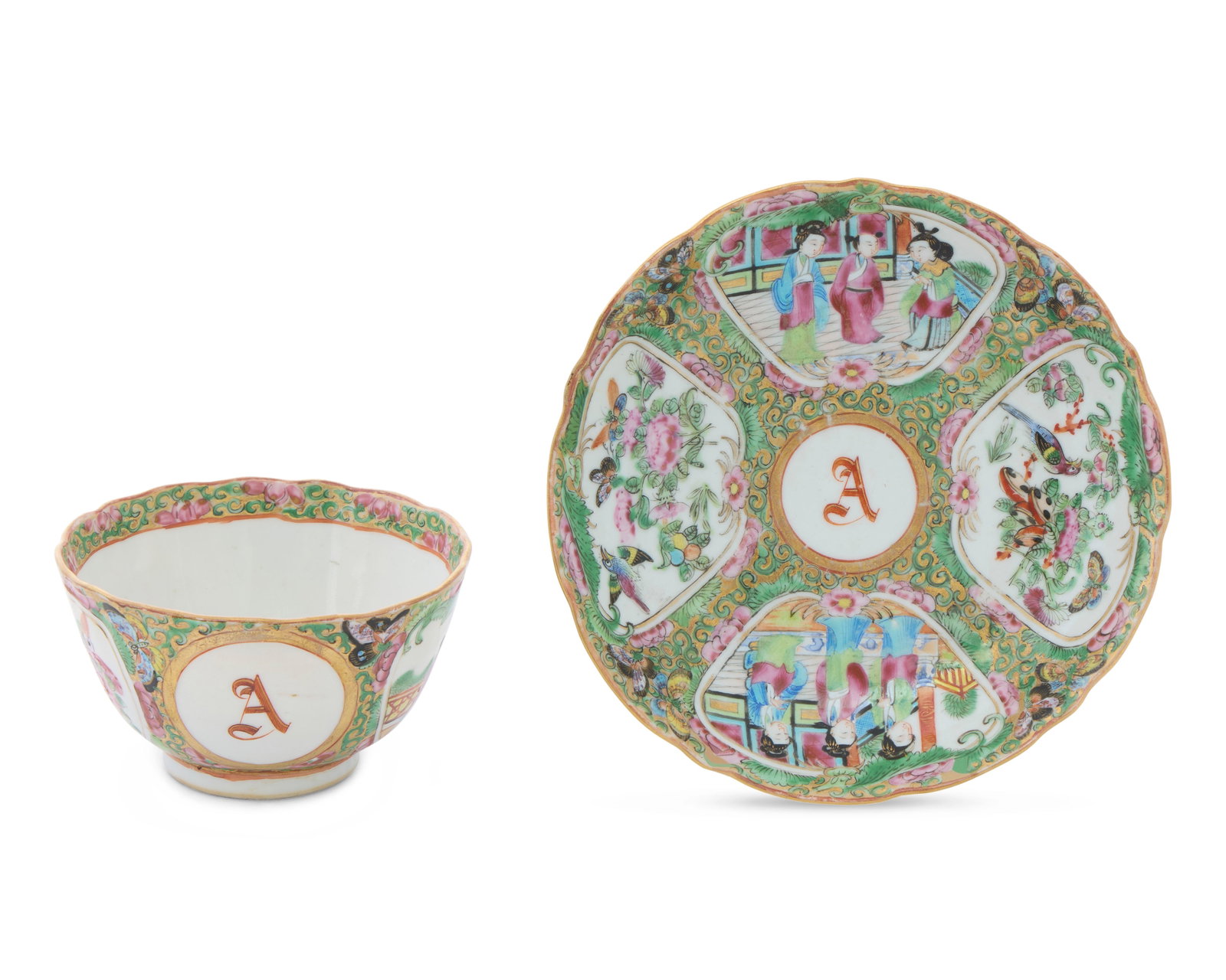 Chinese Export American Market Rose Medallion Cup and Saucer from the service of Daniel Ammen, best (1 of 1)
