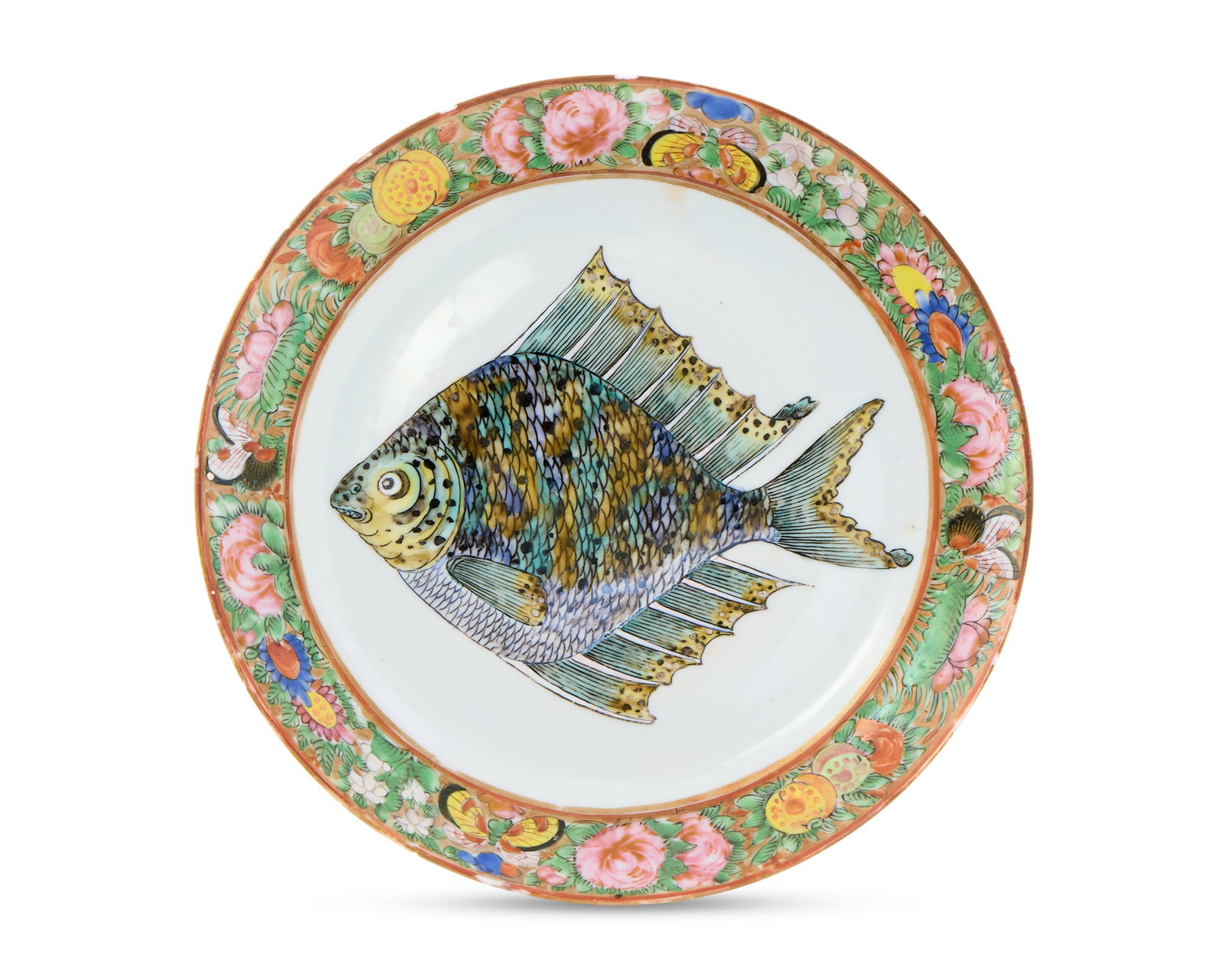 Exceptional Chinese Export American Market Canton Famille Rose Plate from the Unique ‘Fish’ (1 of 1)