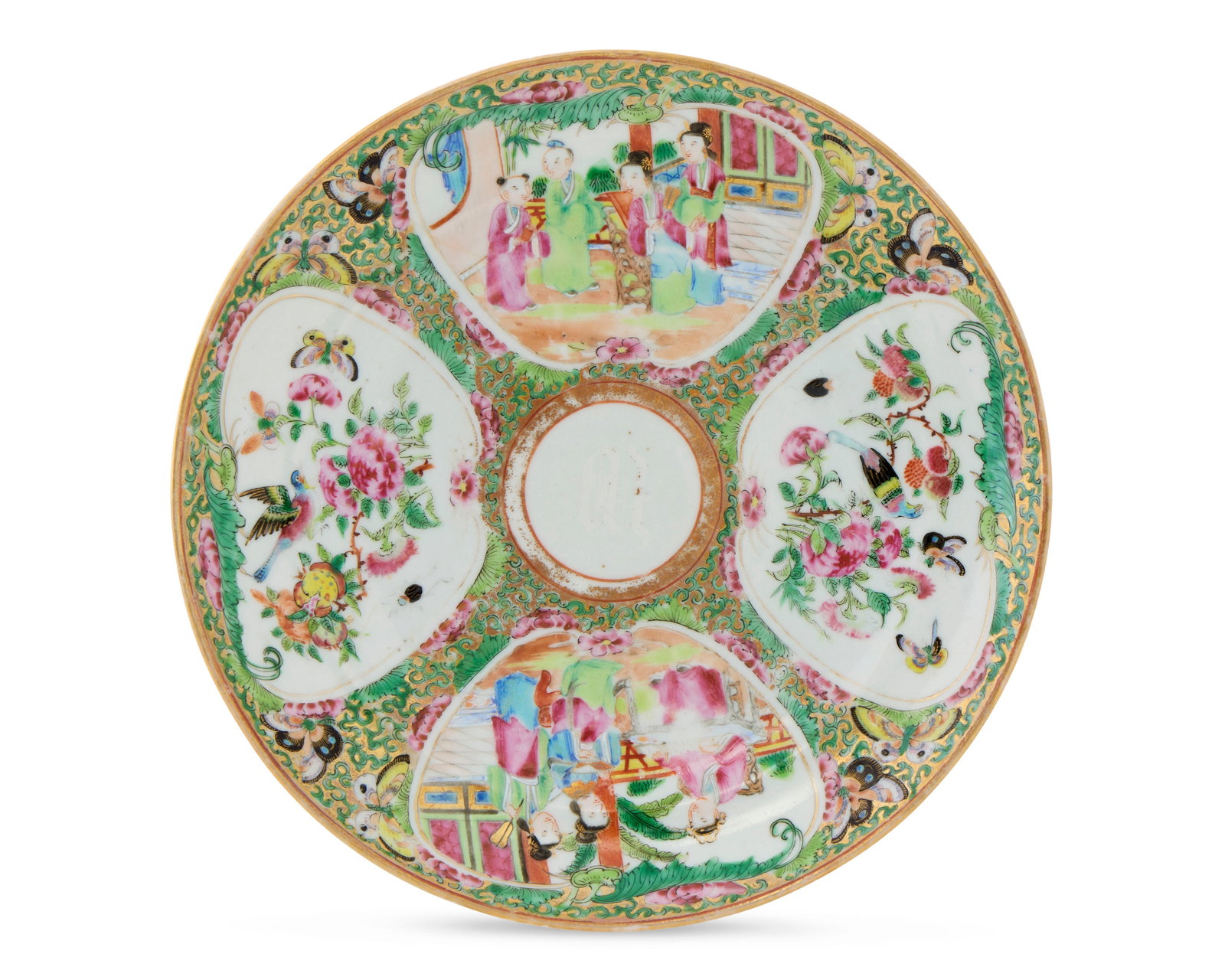 Chinese Export American Market Rose Medallion Plate for Lewis G. Morris, The Bronx, New York: Chinese Export American Market Rose Medallion Plate for Lewis G. Morris, The Bronx, New York 1867-1870; depicting polychrome medallions depicting courtly scenes alternating with vignettes of birds, fl
