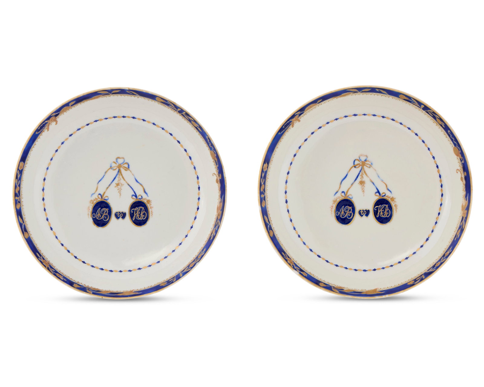 Pair of Chinese Export American Market Pseudo-Armorial Dishes from a Tea Service ordered by Nicholas (1 of 1)