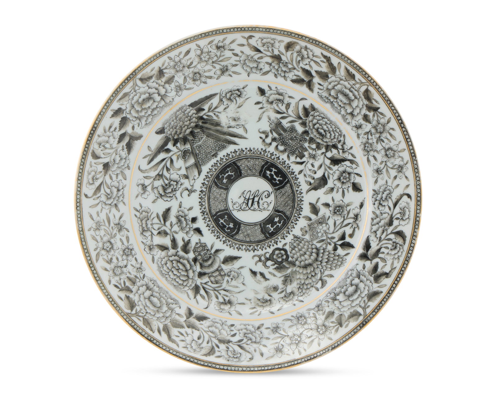 Extremely Rare Chinese Export Black Fitzhugh Plate, likely ordered by a Bristol, Rhode Island Family (1 of 1)