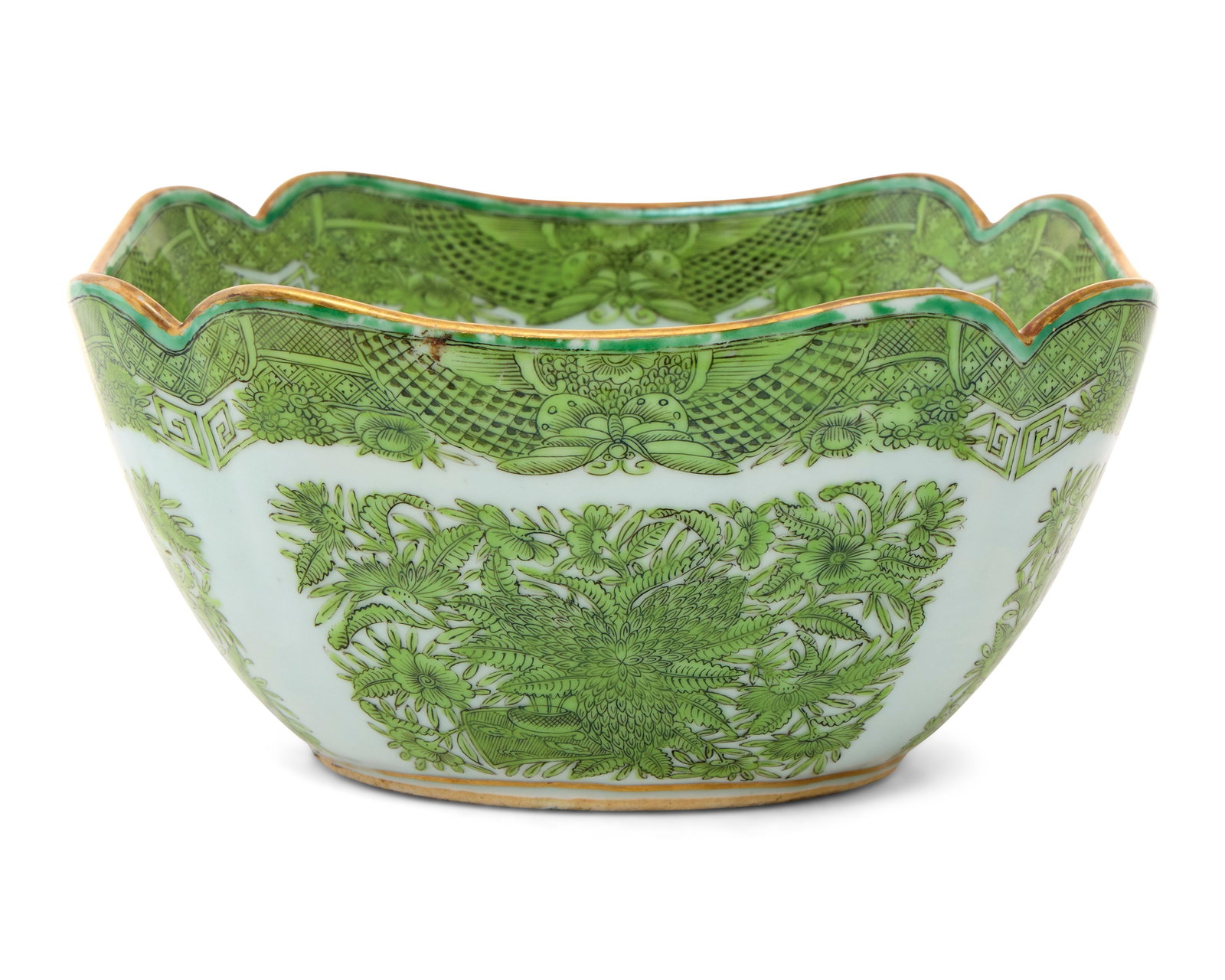 Chinese Export American Market Lime-Green Cut-Corner Fitzhugh Punchbowl, likely for the South (1 of 2)