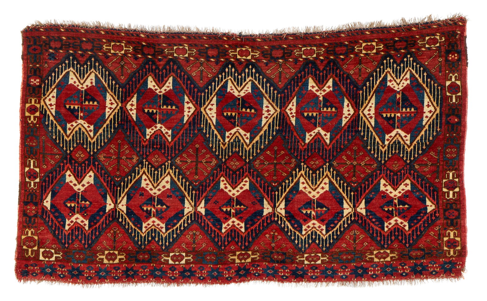 Beshir Chuval, Middle Amu Darya Region, Central Asia, ca. 1875: Beshir Chuval, Middle Amu Darya Region, Central Asia, ca. 1875 5 ft. 5 in. x 3 ft. 3 in. Provenance: The Collection of Val Arbab, La Jolla, CA. Other notes: This Beshir chuval ? a large bag face