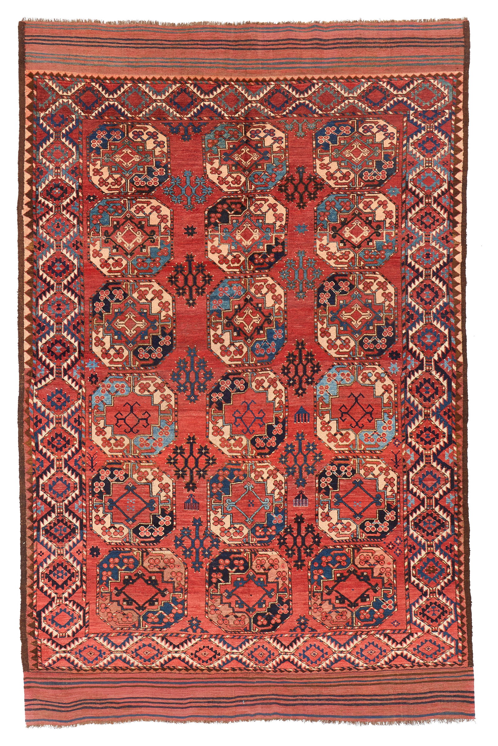 Beshir Main Carpet, Middle Amu Darya Region, Central Asia, ca. 1875: Beshir Main Carpet, Middle Amu Darya Region, Central Asia, ca. 1875 9 ft. 9 in. x 6 ft. 3 in. Provenance: The Collection of Val Arbab, La Jolla, CA.