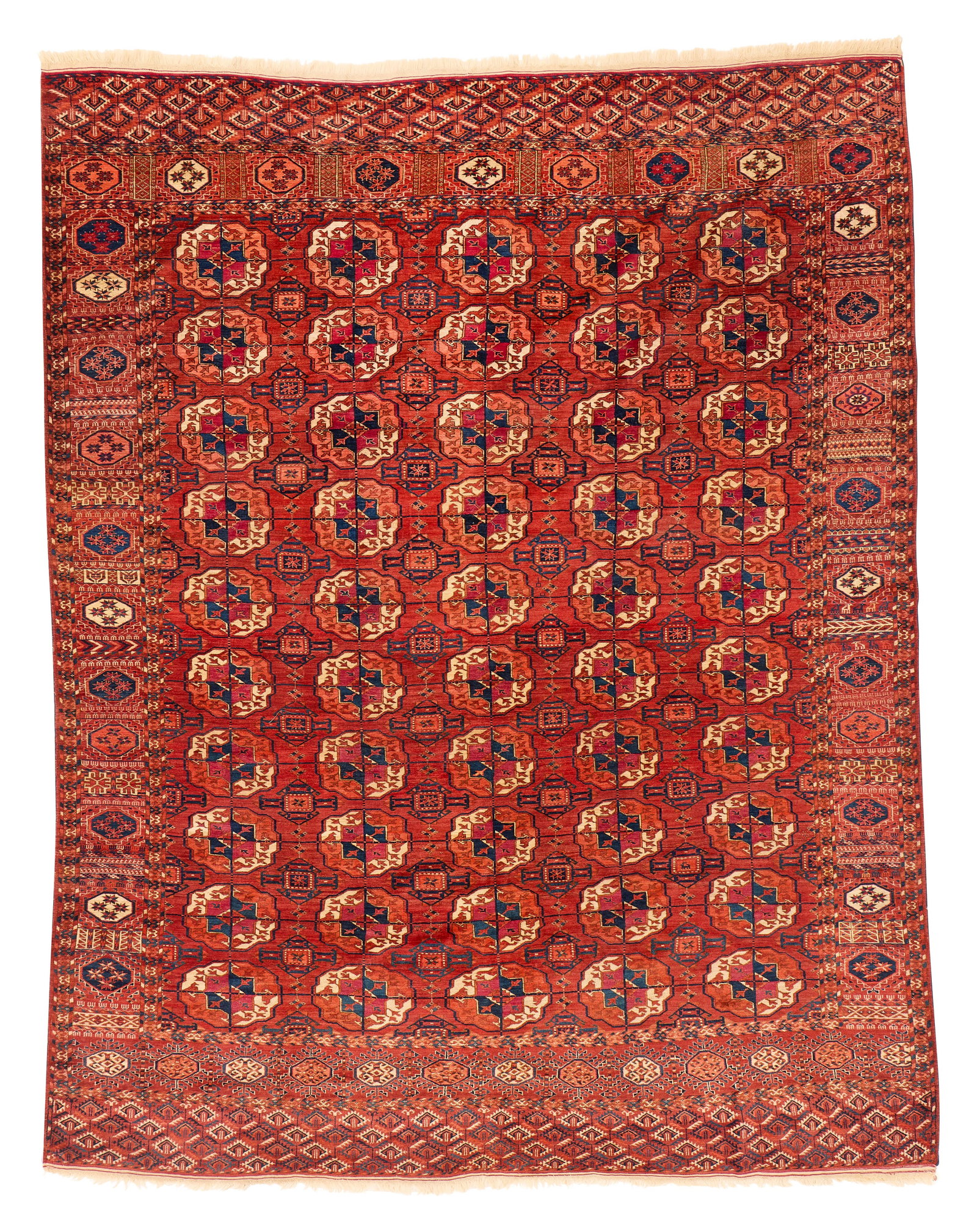 Tekke Main Carpet, Turkmenistan, ca. 1900: Tekke Main Carpet, Turkmenistan, ca. 1900 9 ft. 6 in. x 7 ft. Provenance: The Collection of Val Arbab, La Jolla, CA. Other notes: Main carpets ? always large and rectangular, like this fine example ?