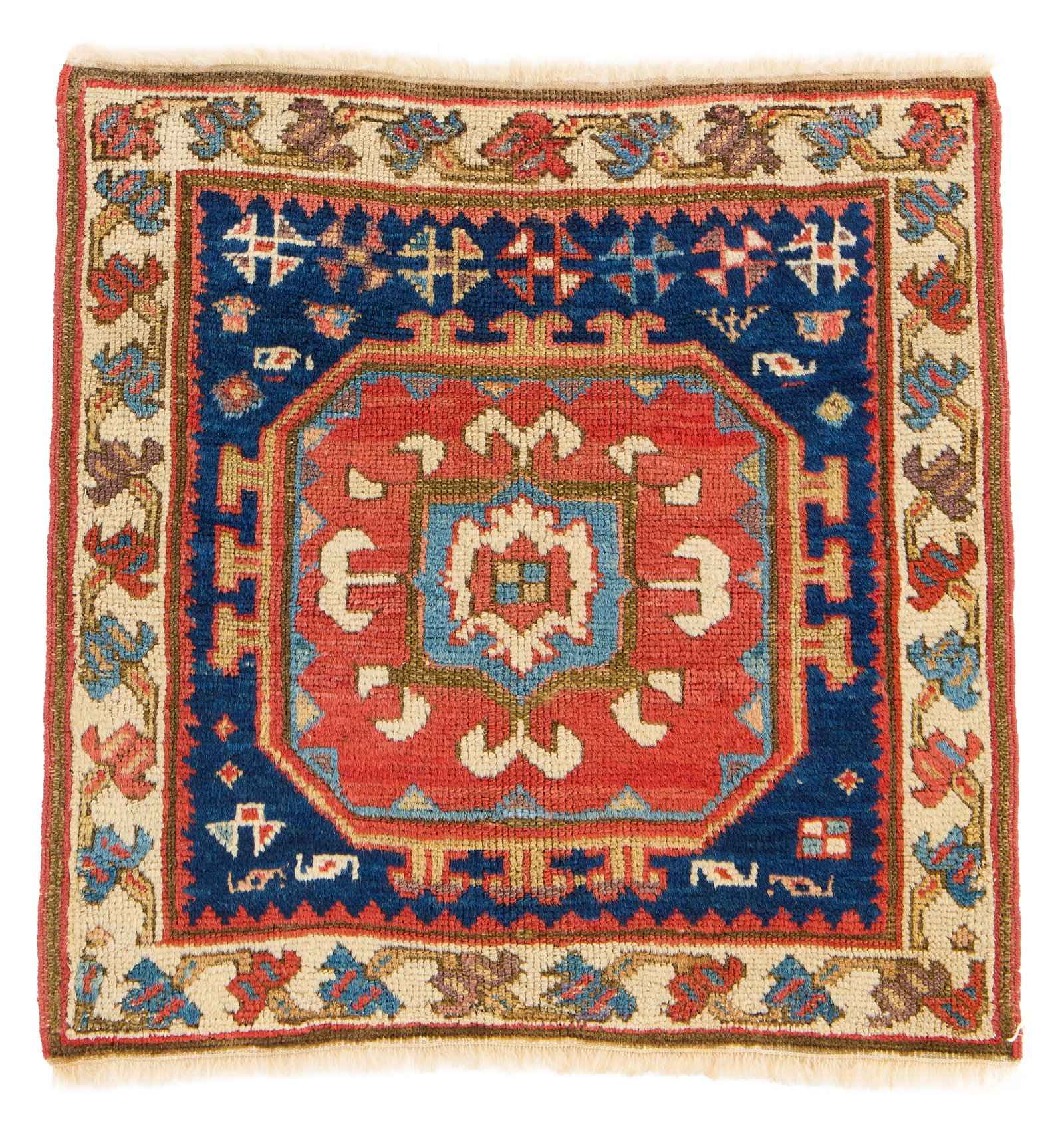 Caucasian Bag Front, ca. 1875: Caucasian Bag Front, ca. 1875 1 ft. 9 in. x 1 ft. 8 in. Provenance: The Collection of Val Arbab, La Jolla, CA. Literature: Murray Eiland, et al., Oriental Rugs from Pacific Collections (San Francisco: